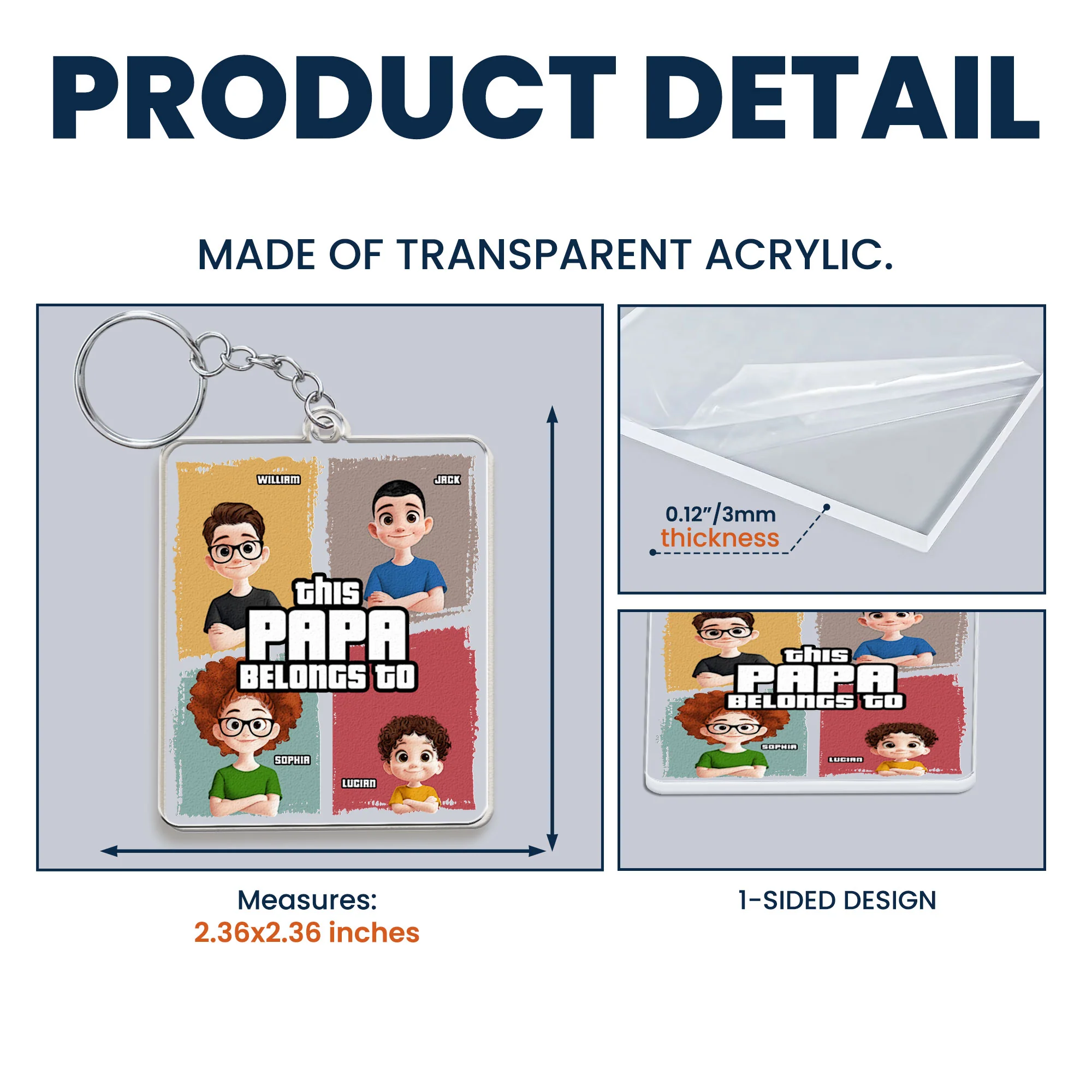 This Papa Belongs To - Personalized Acrylic Keychain - Image 5