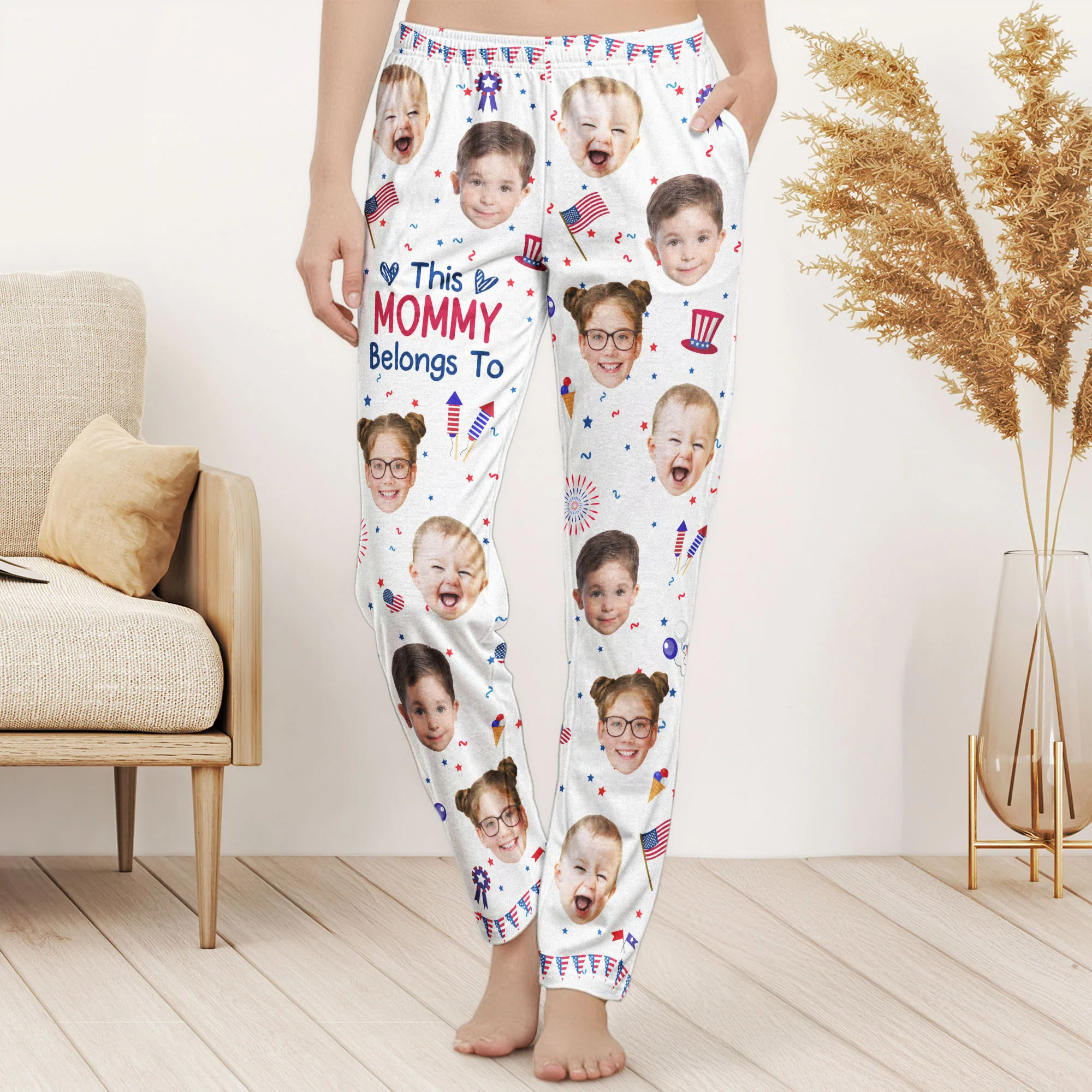 This Papa, Mama Belongs To USA 250 Patriotic Kid Photos - Personalized Lounge Pants - Image 4