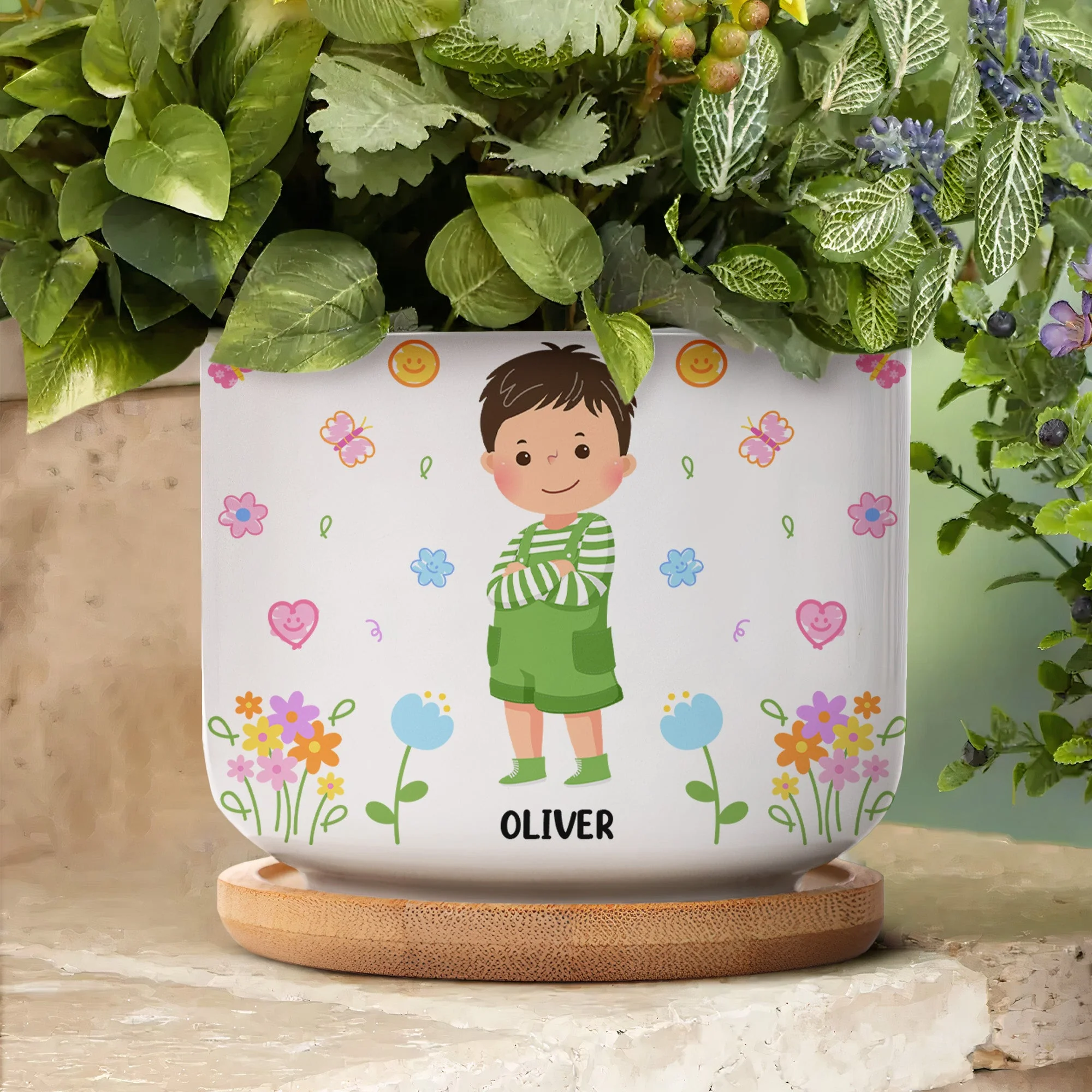 This Tree Grown By Me Gift For Kids - Personalized Ceramic Plant Pot With Tray - Image 4