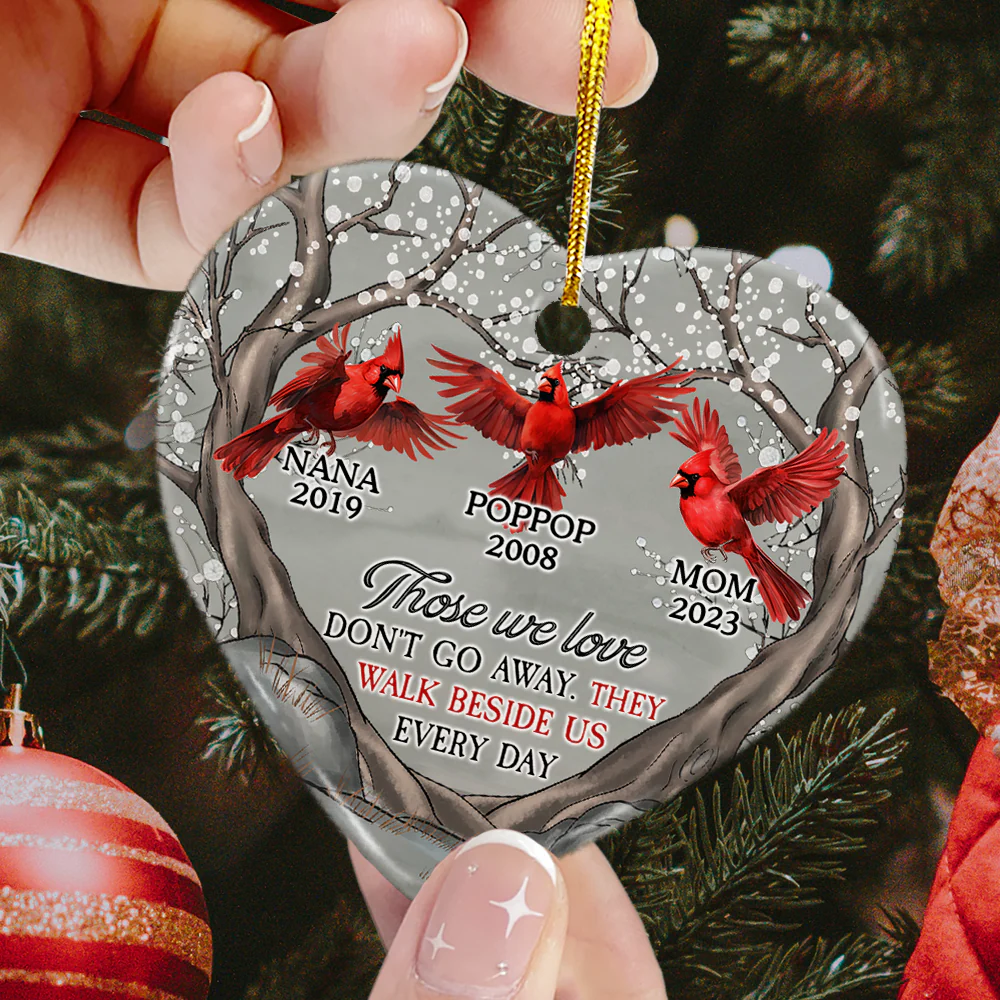 Those We Love Don't Go Away - Personalized Heart Shaped Ceramic Ornament - Image 2