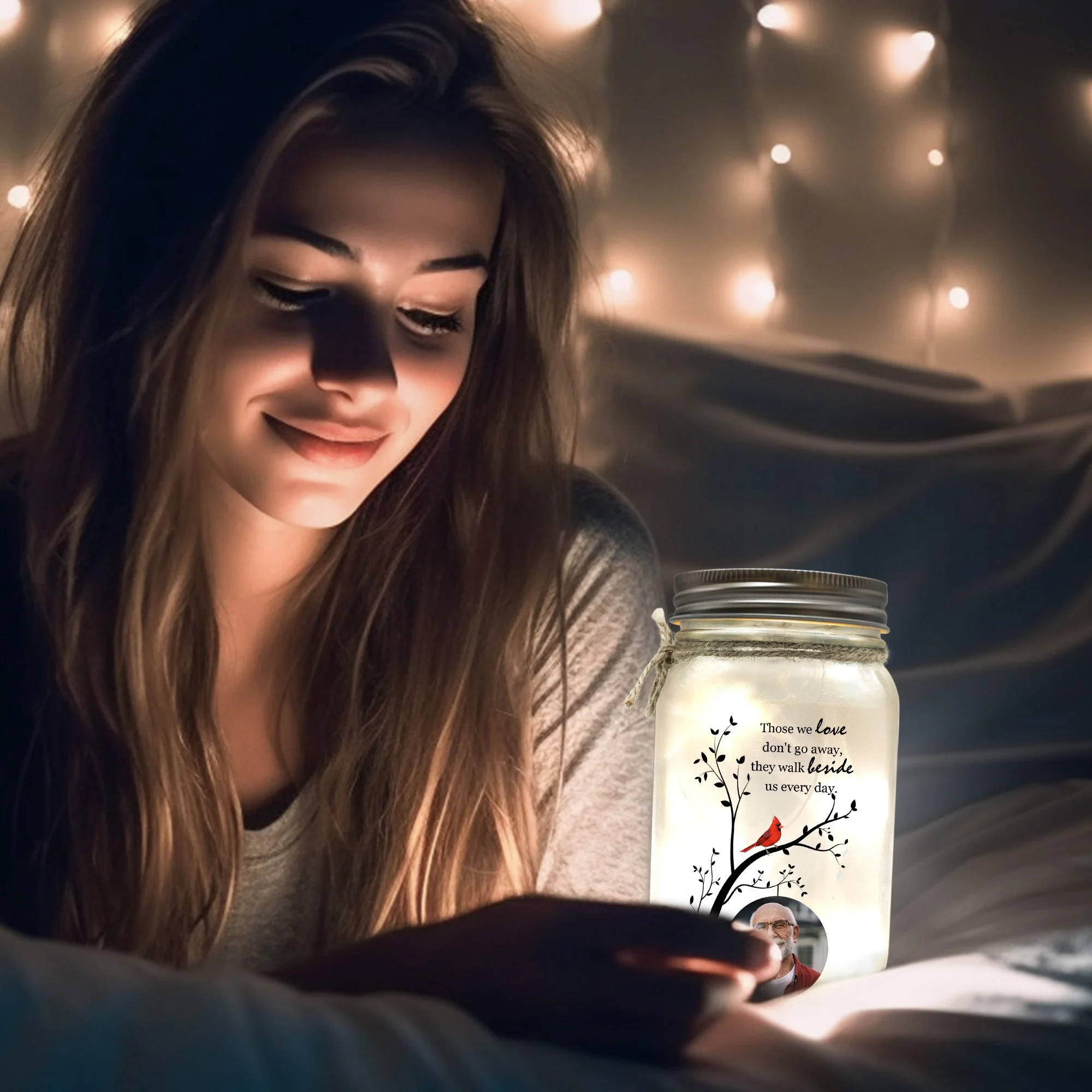 Those We Love Don't Go Away - Personalized Photo Mason Jar Light - Image 8