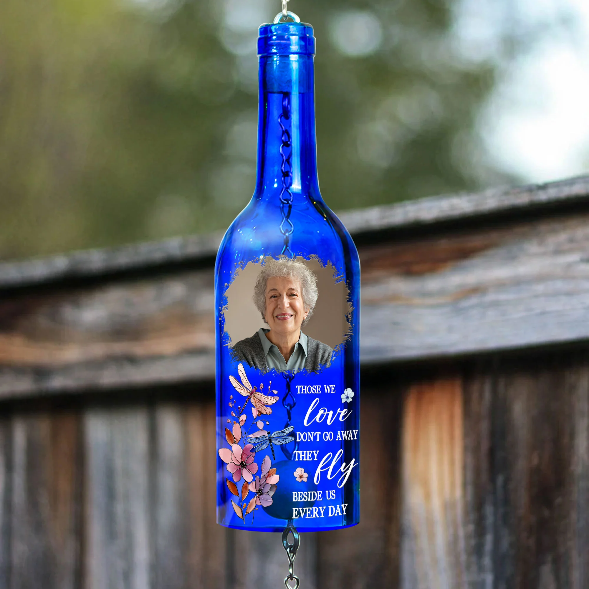 Those We Love Don't Go Away They Fly - Personalized Photo Wine Bottle Wind Chime - Image 6
