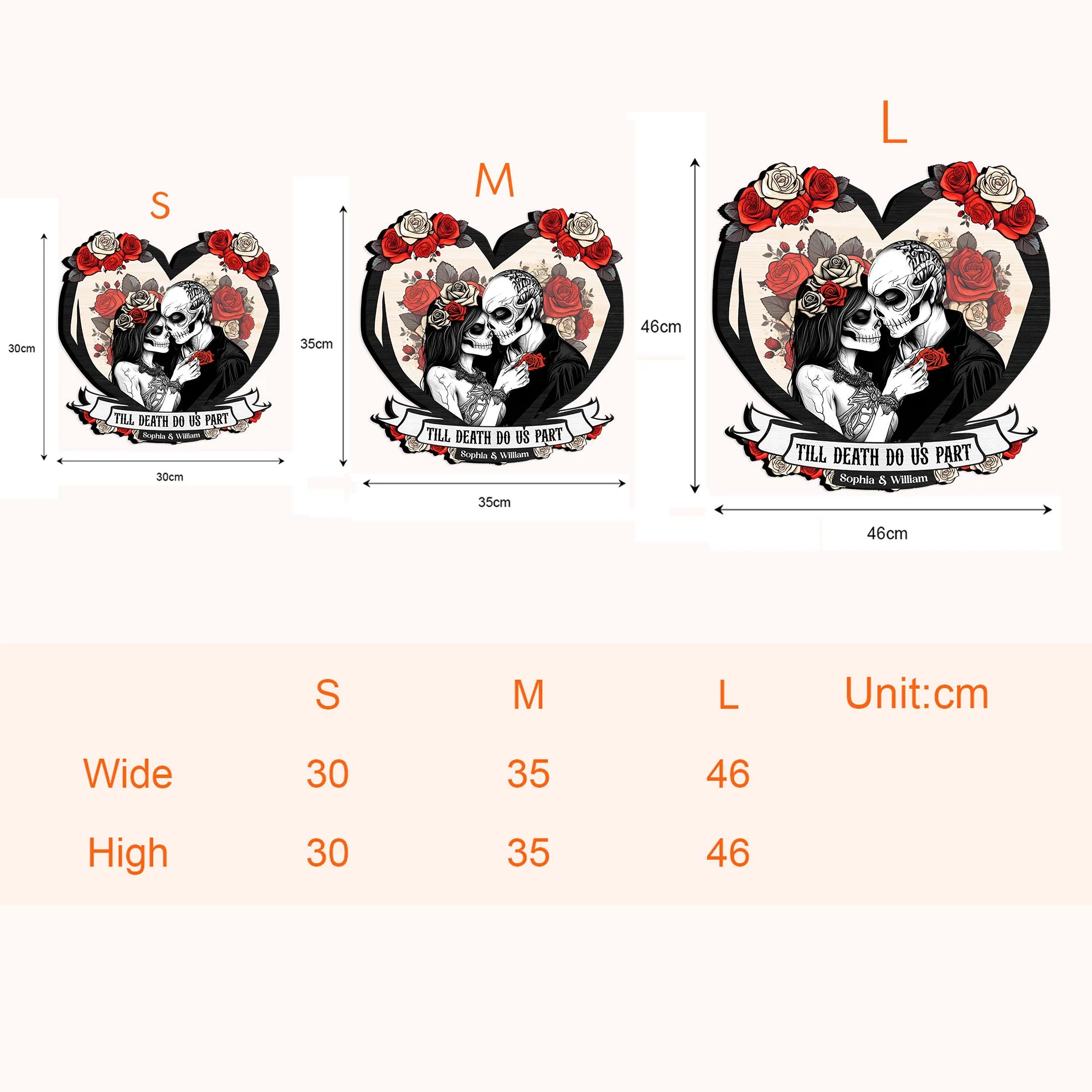 Til Death Do Us Part Couple Skull - Personalized Custom Shaped Wood Sign - Image 5