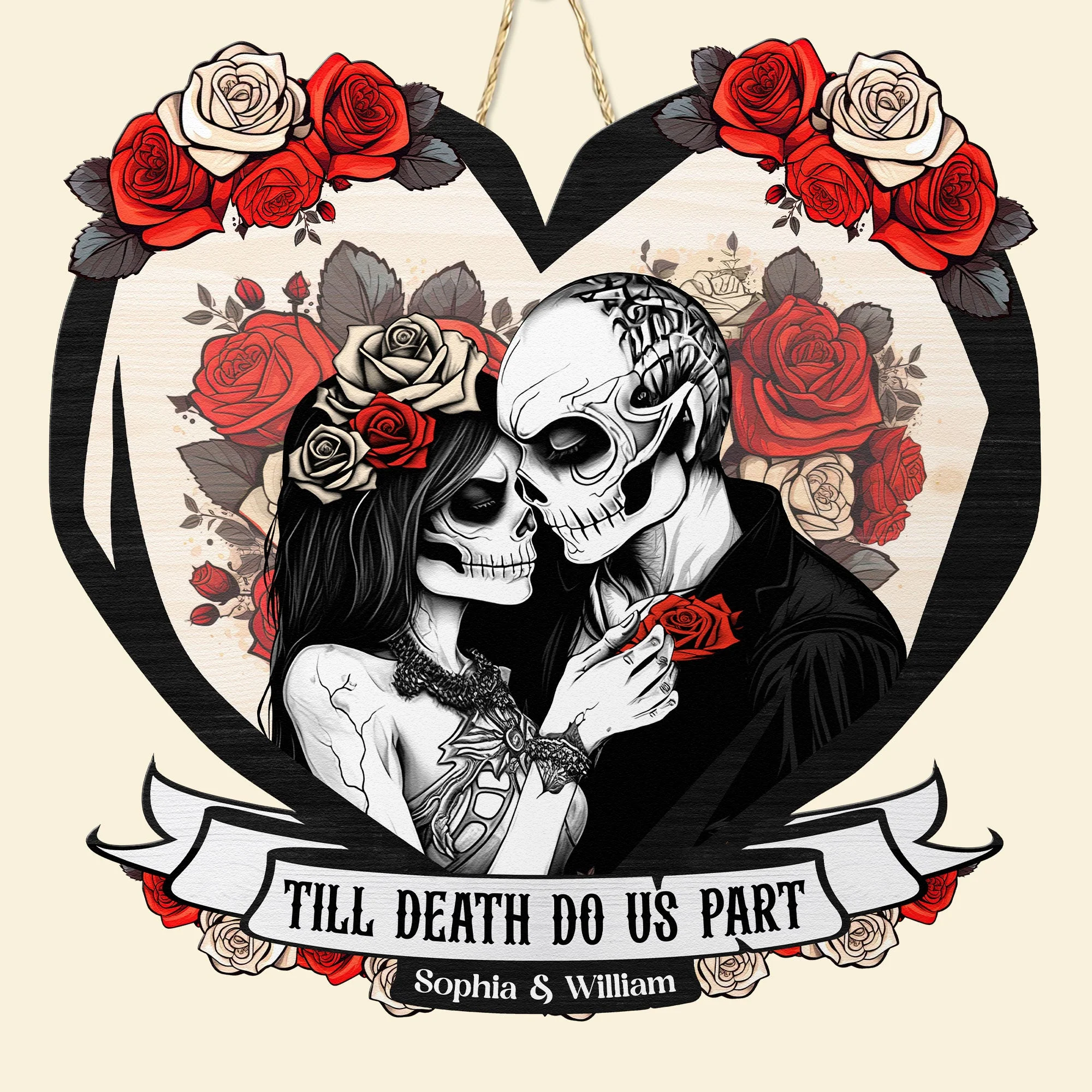 Til Death Do Us Part Couple Skull - Personalized Custom Shaped Wood Sign - Image 6