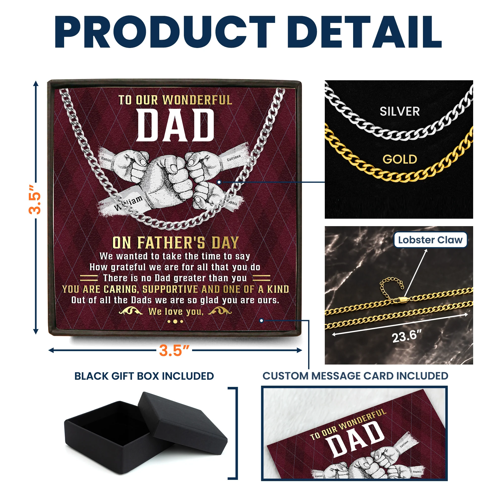 To A Wonderful Dad We Are So Glad You Are Ours - Personalized Men's Cuban Link Chain - Image 6
