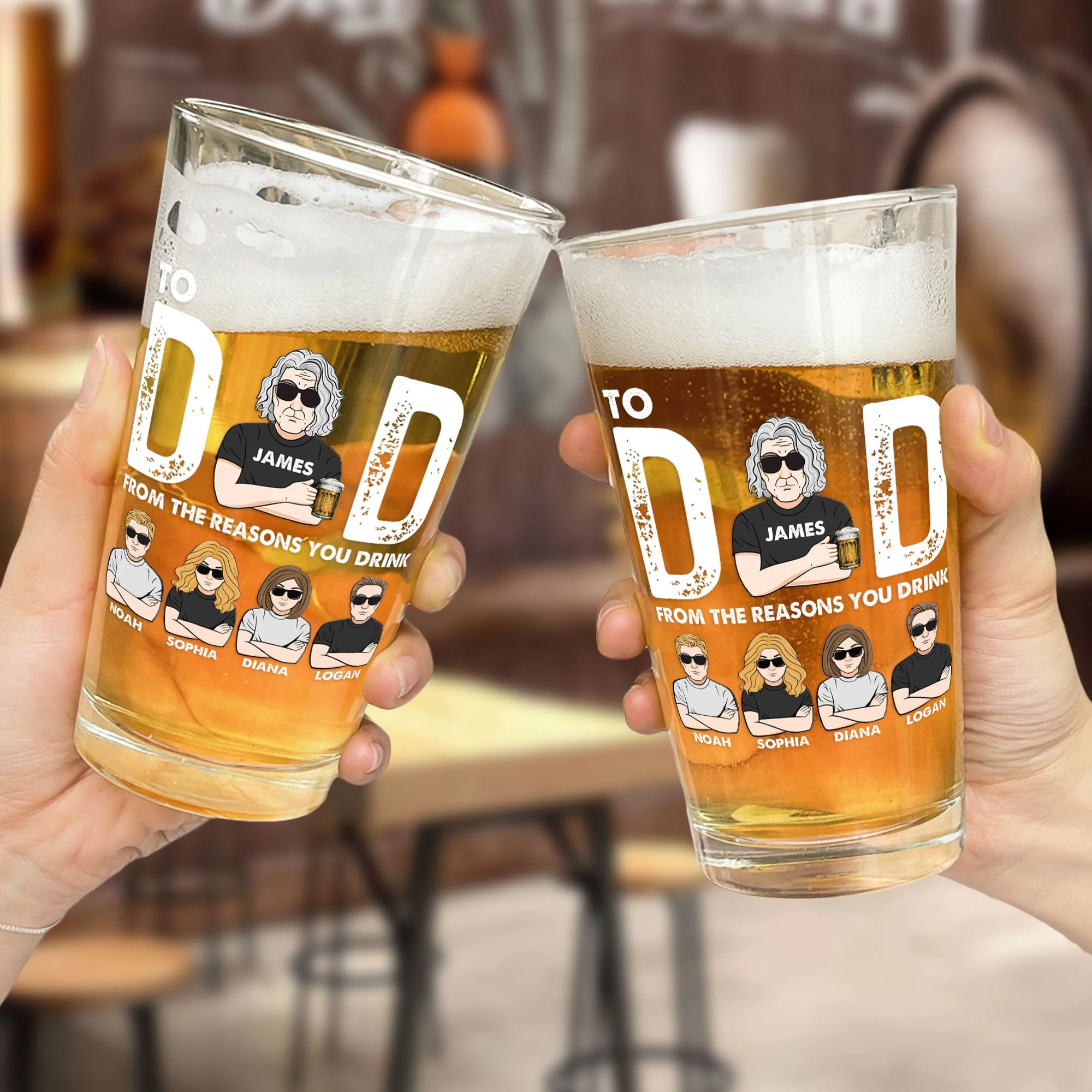 To Dad From The Reasons You Drink - Personalized Beer Glass - Image 2