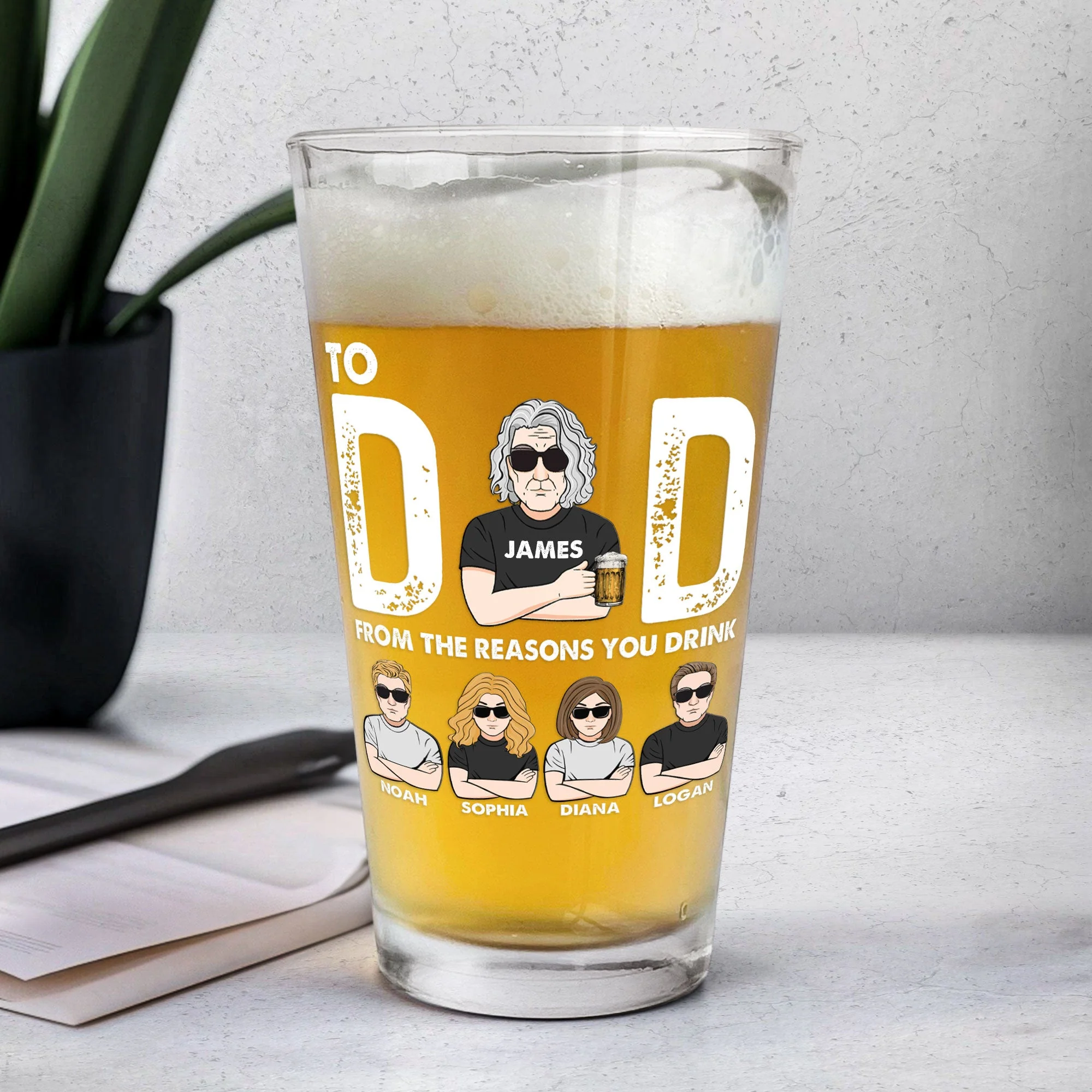 To Dad From The Reasons You Drink - Personalized Beer Glass - Image 4