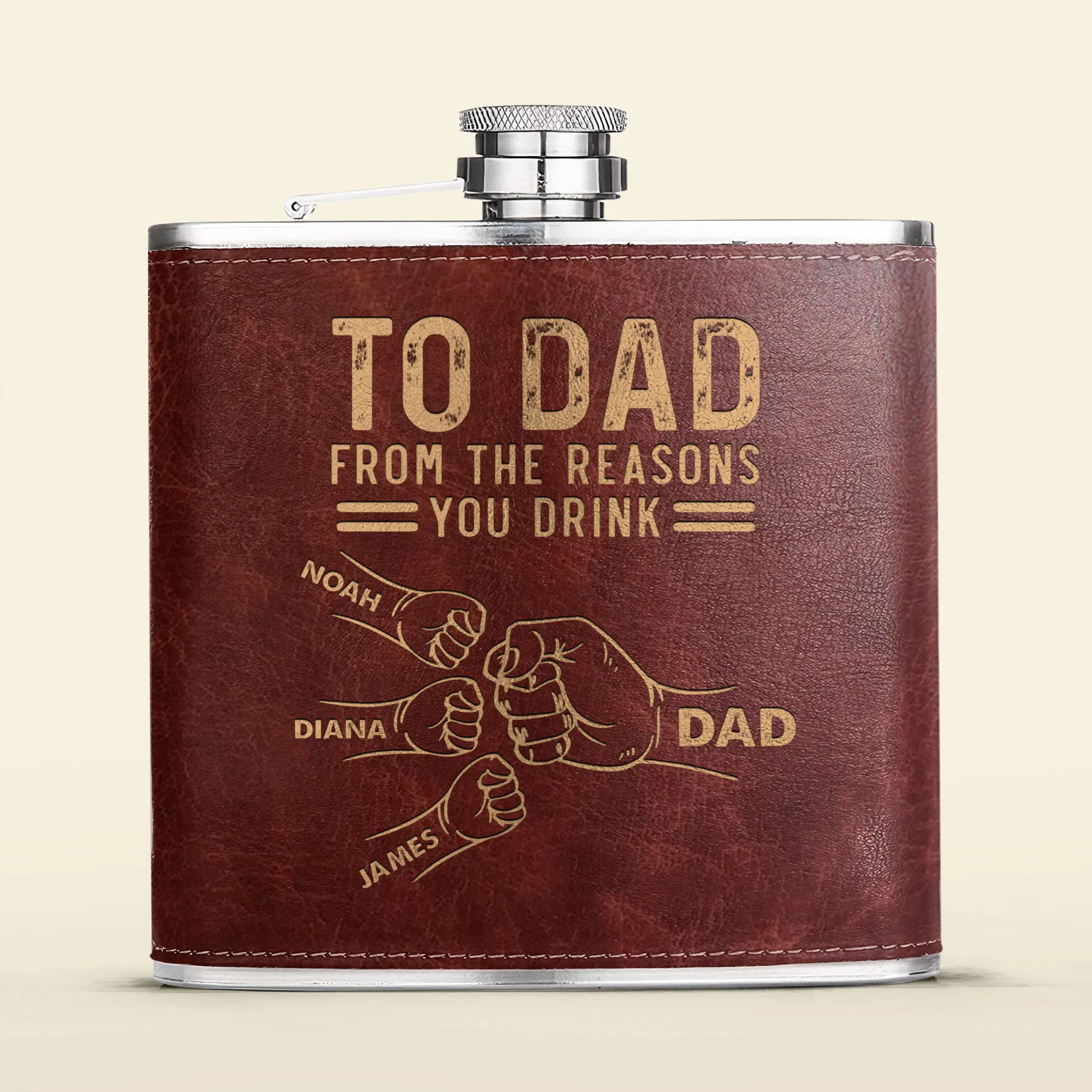 To Dad From The Reasons You Drink - Personalized Leather Flask - Image 5
