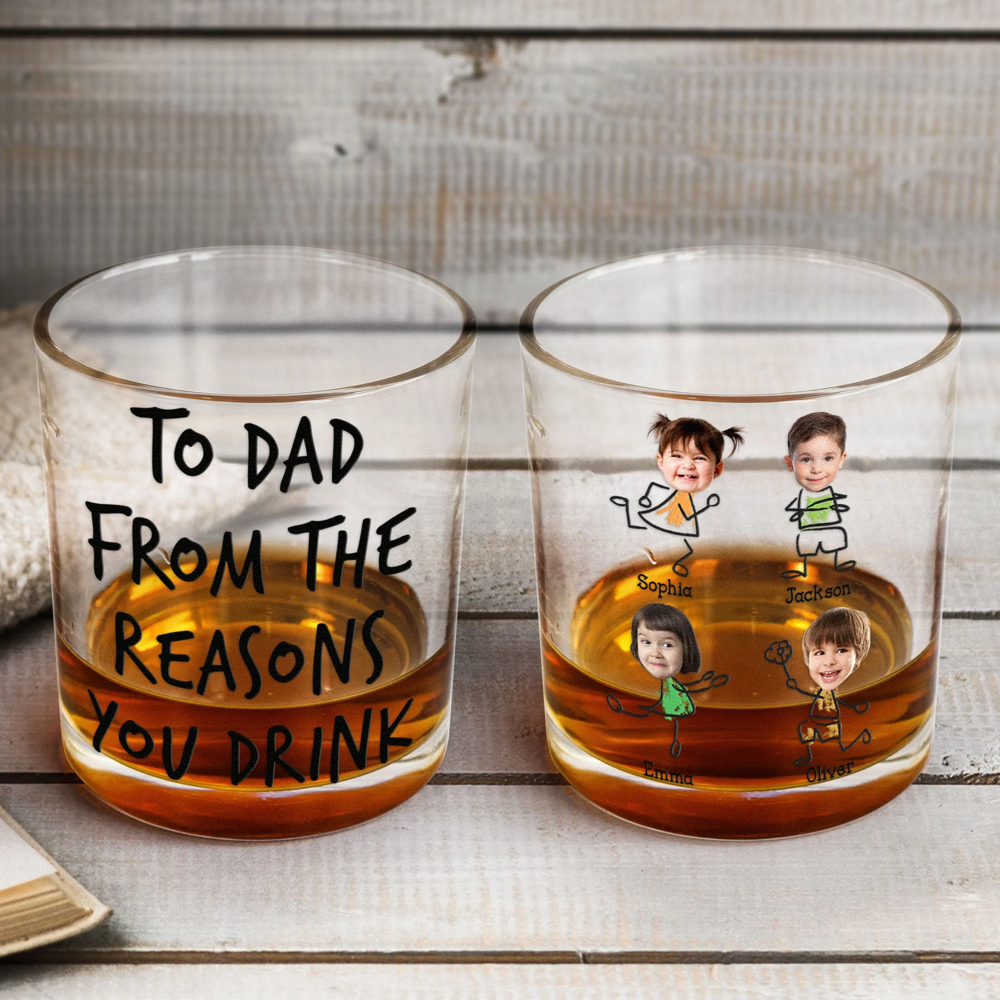 To Dad From The Reasons You Drink - Personalized Photo Whiskey Glass - Image 2