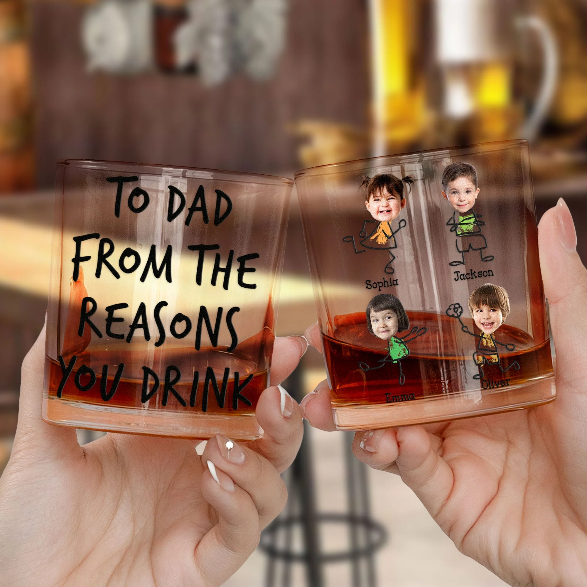 To Dad From The Reasons You Drink - Personalized Photo Whiskey Glass - Image 4