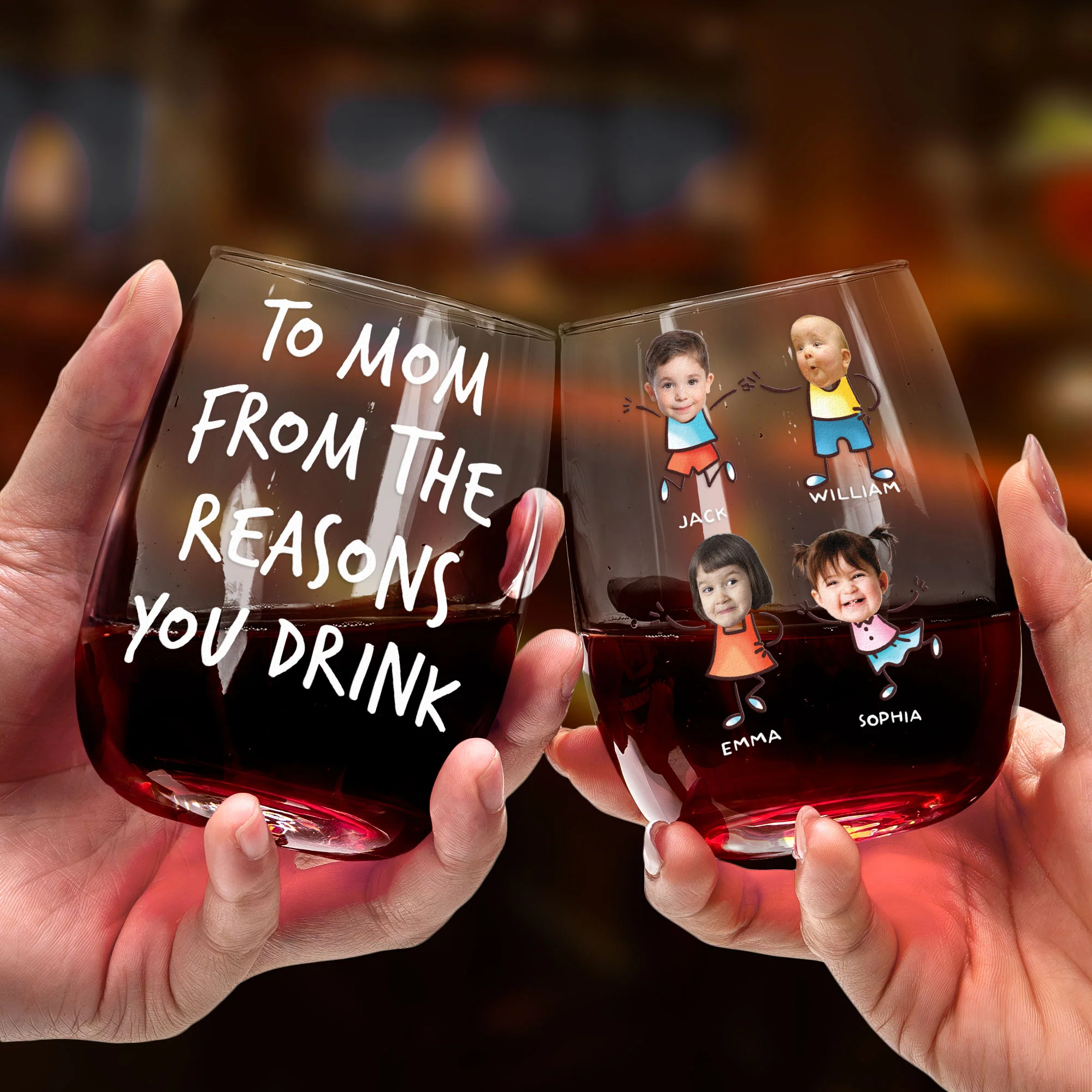 To Mom From The Reasons You Drink - Personalized Photo Stemless Wine Glass - Image 2