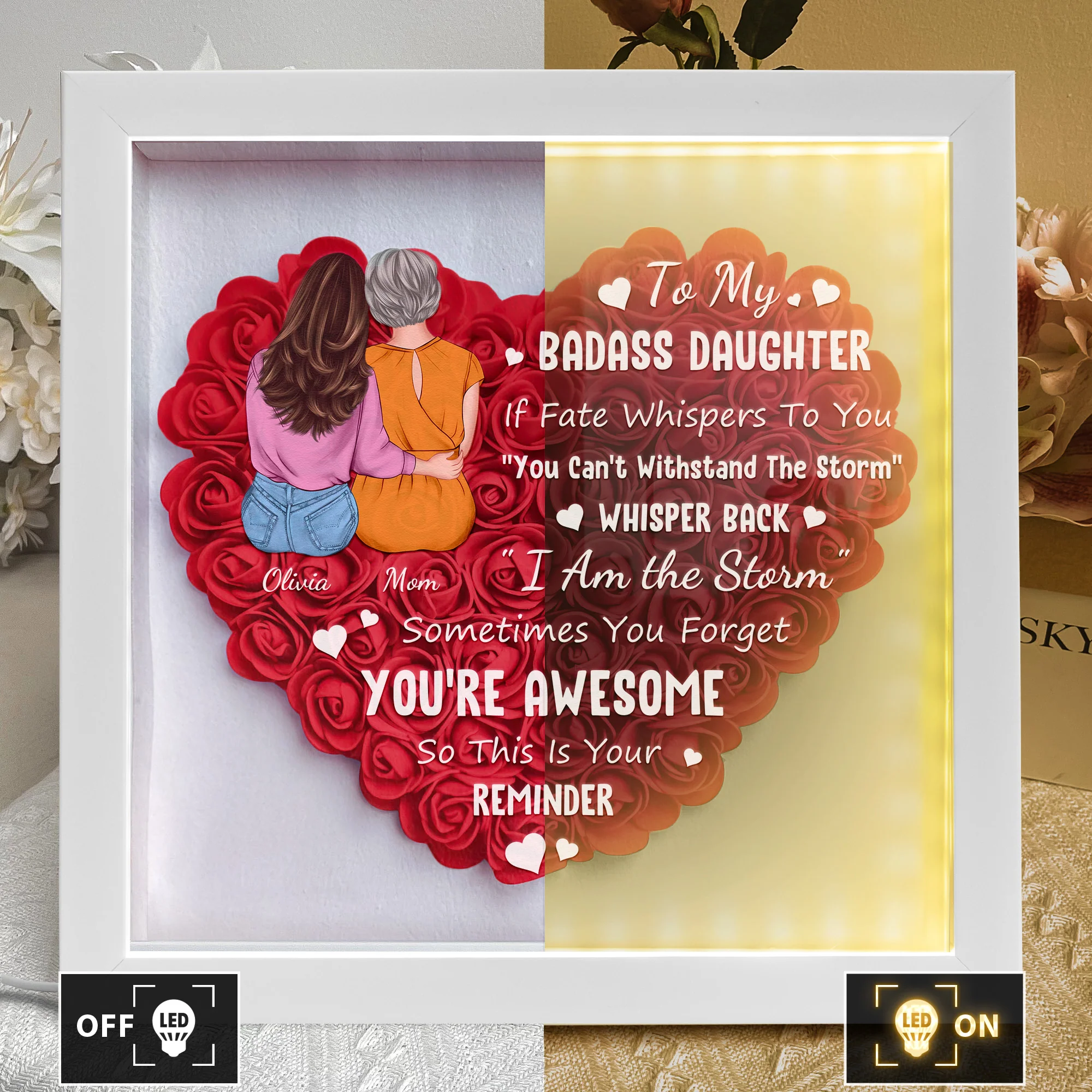 To My Badass Daughter - Personalized Flower Shadow Box With LED Light - Image 3