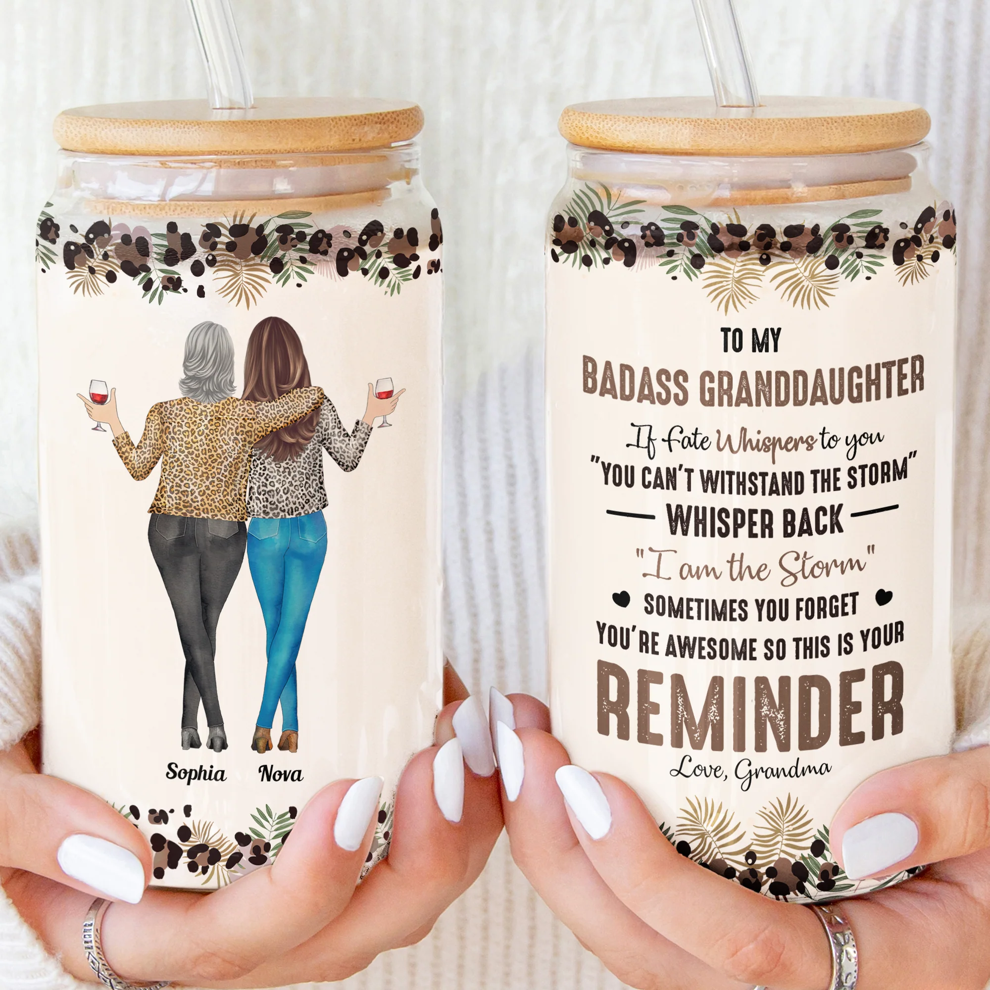 To My Badass Granddaughter From Grandma - Personalized Clear Glass Cup - Image 2