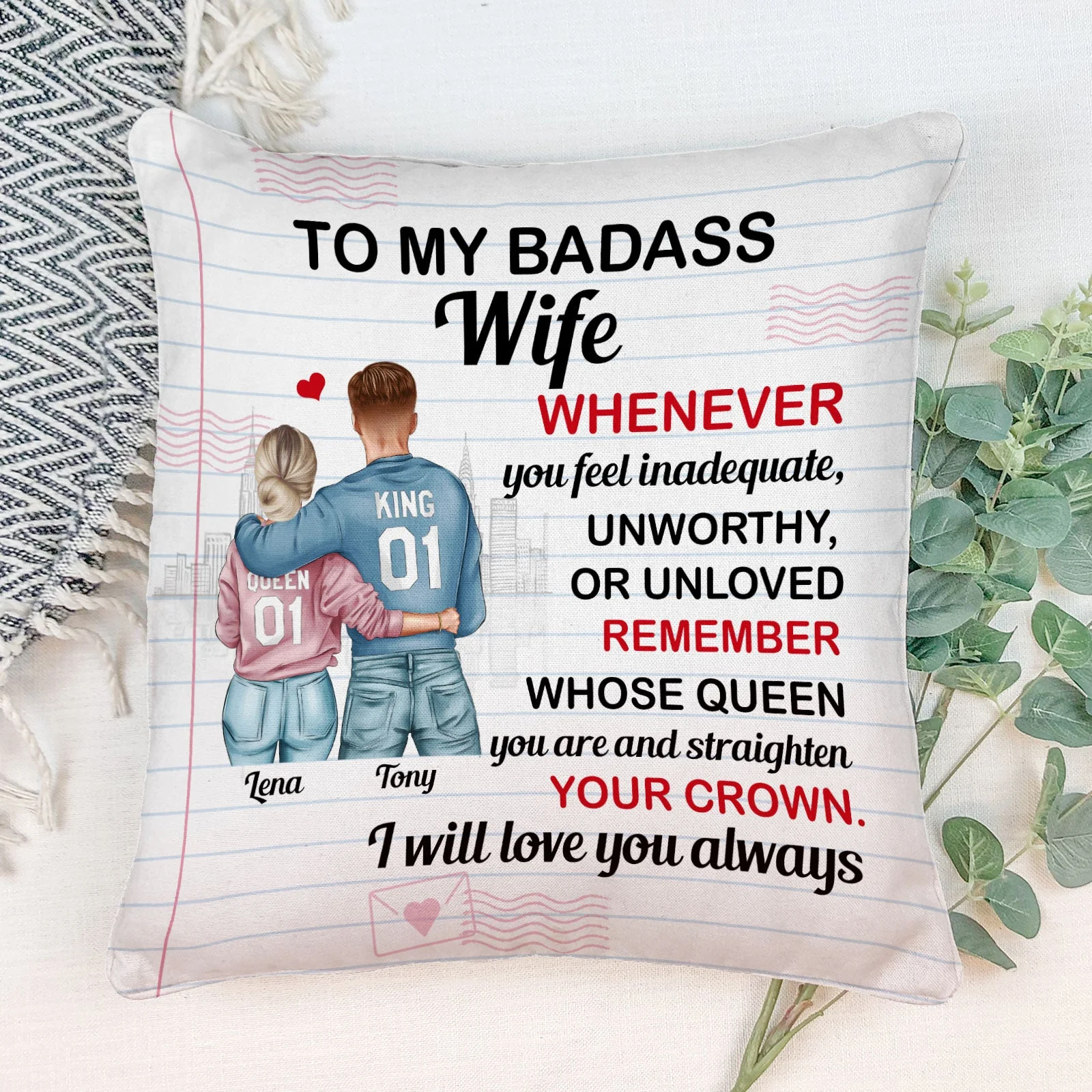 To My Badass Wife - Personalized Pillow (Insert Included) - Valentine Gift For Wife, Girlfriend, Fiancee - Image 2