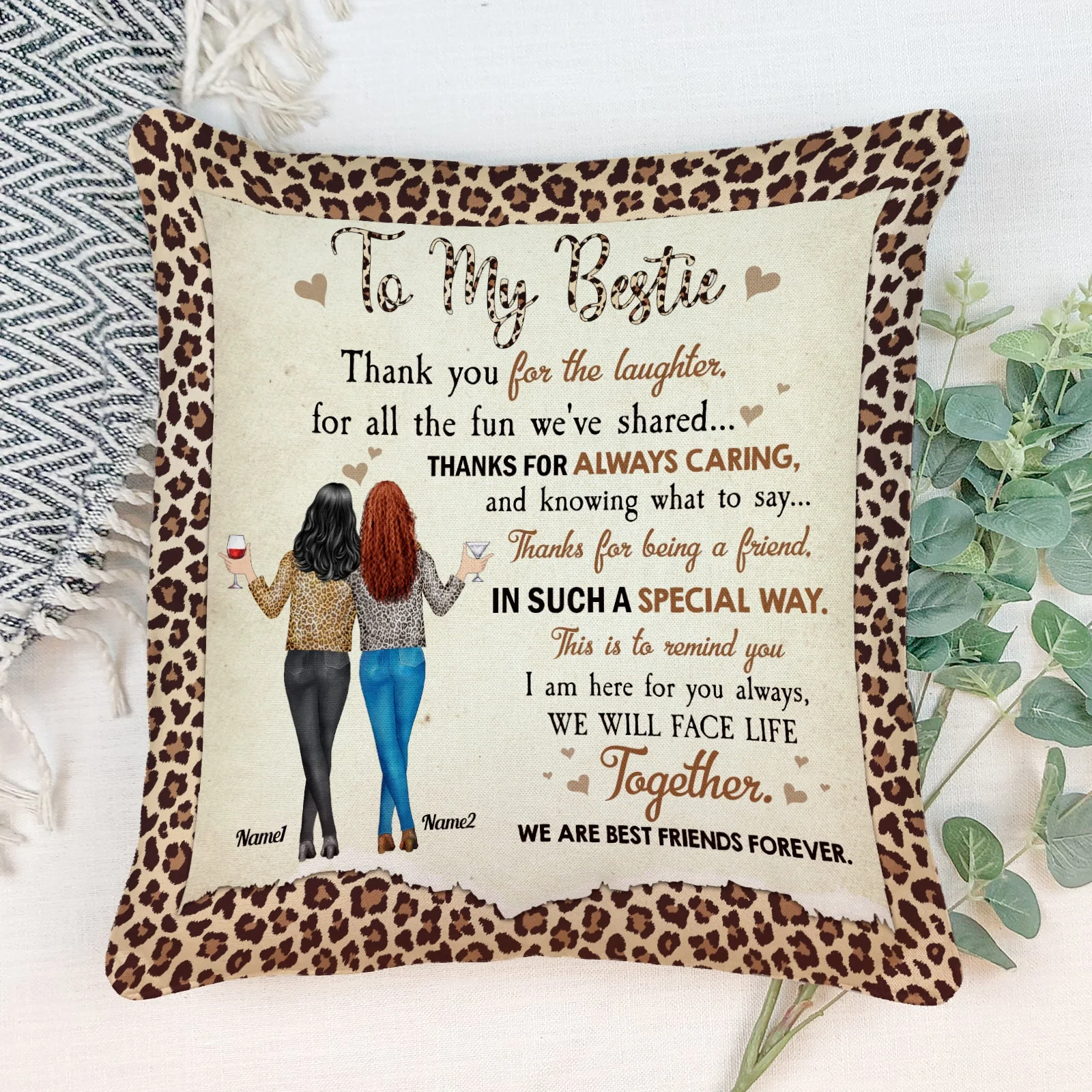To My Bestie Thanks For Always Caring - Personalized Pillow (Insert Included) - Birthday Gift For Bestie, BFF, Soul Sister - Image 2