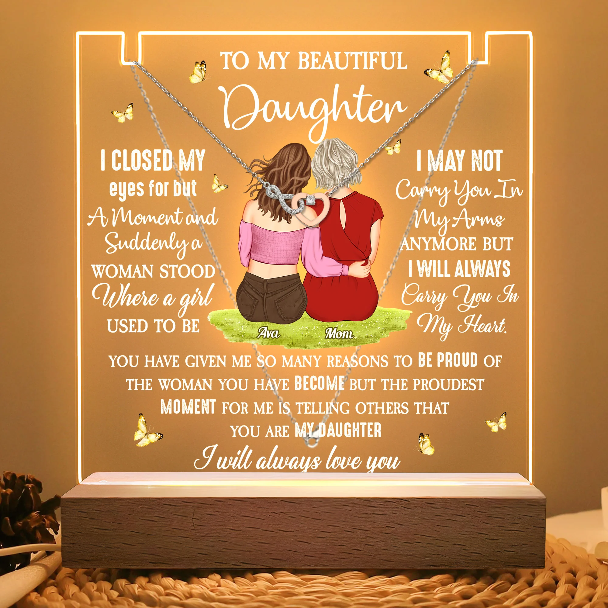 To My Daughter Gifts - Personalized LED Light Acrylic Plaque With Infinity Necklace - Image 3