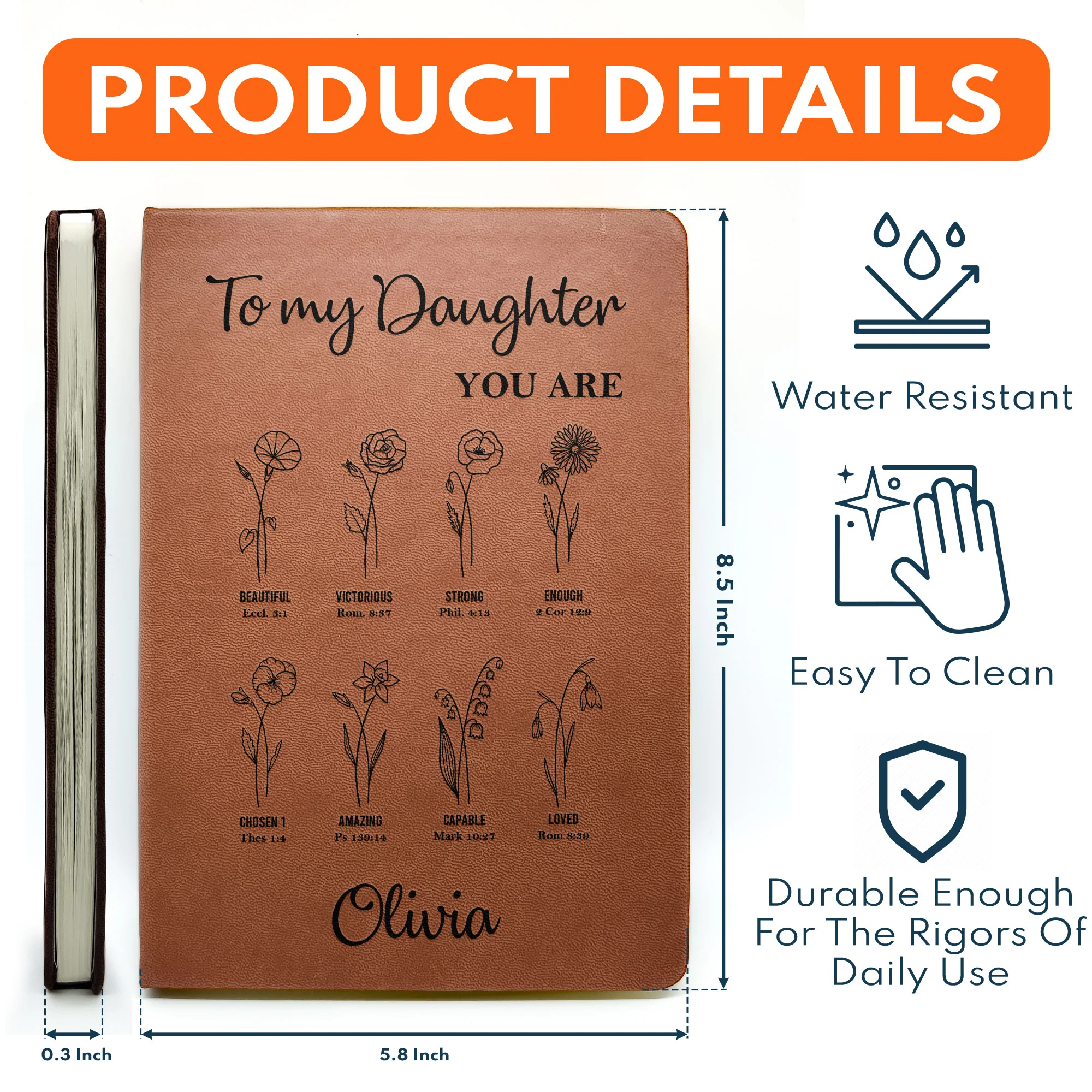 To My Daughter God Says You Are Christian Journal - Personalized Leather Journal - Image 9