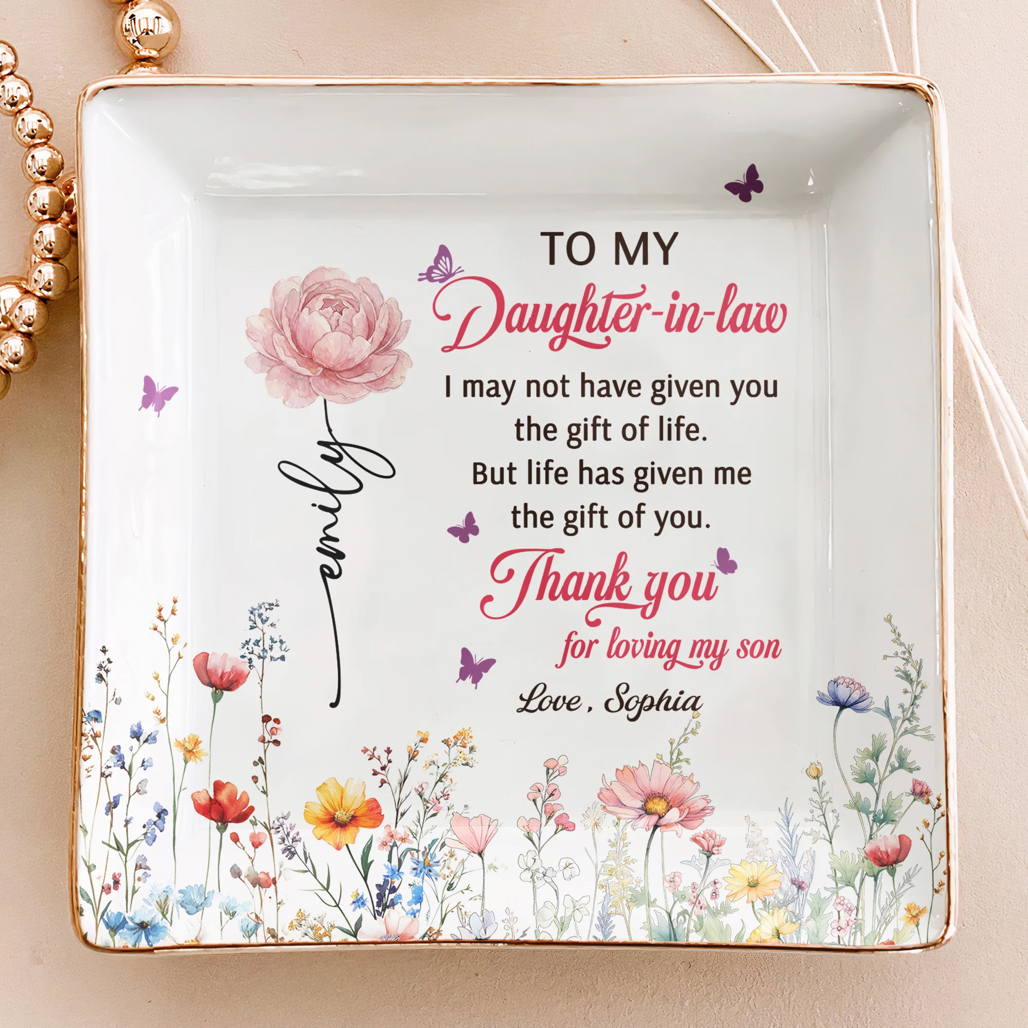 To My Daughter In Law Thank You For Loving My Son - Wedding Gifts From Mother-In-Law - Personalized Jewelry Dish - Image 2