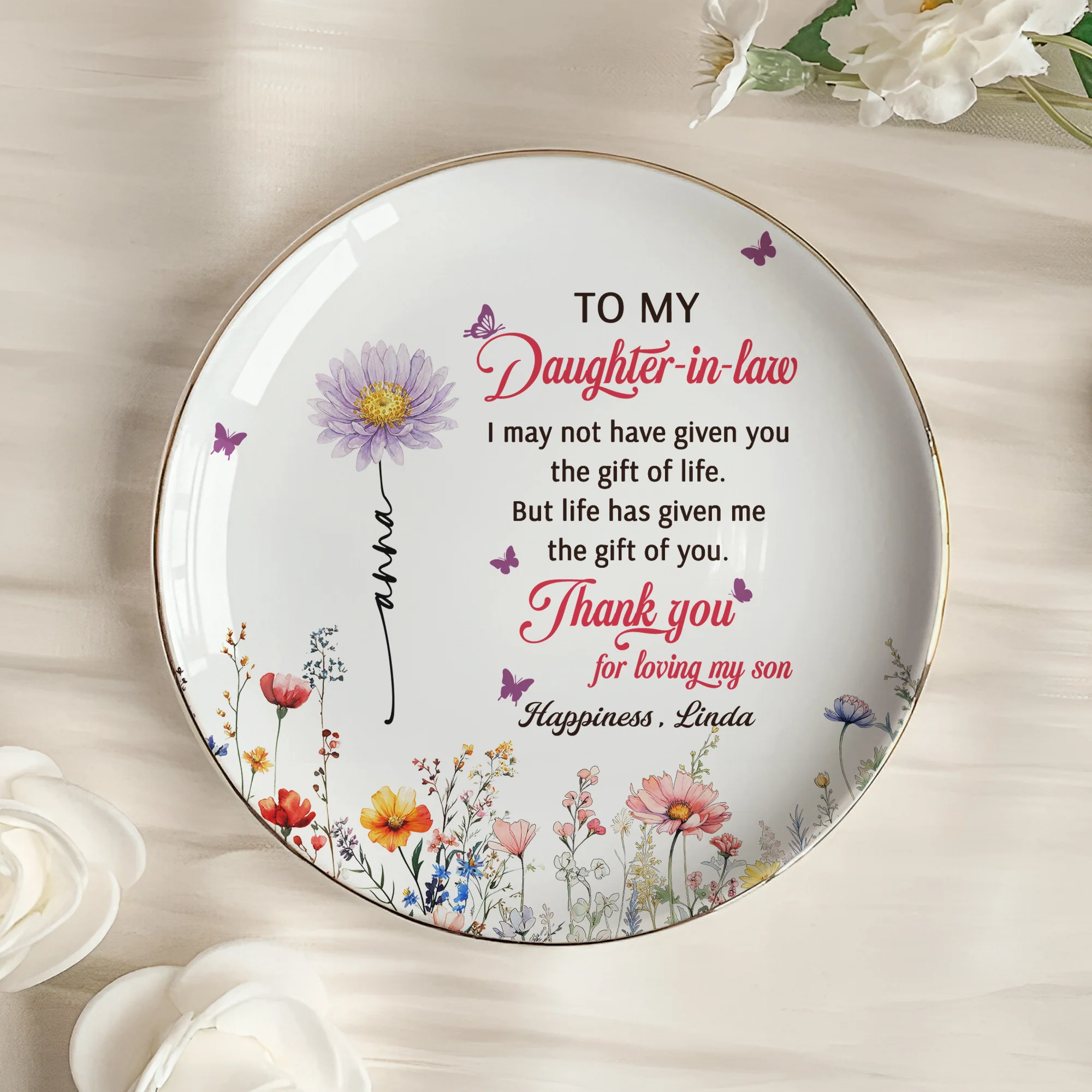 To My Daughter In Law Thank You For Loving My Son - Wedding Gifts From Mother-In-Law - Personalized Jewelry Dish - Image 6