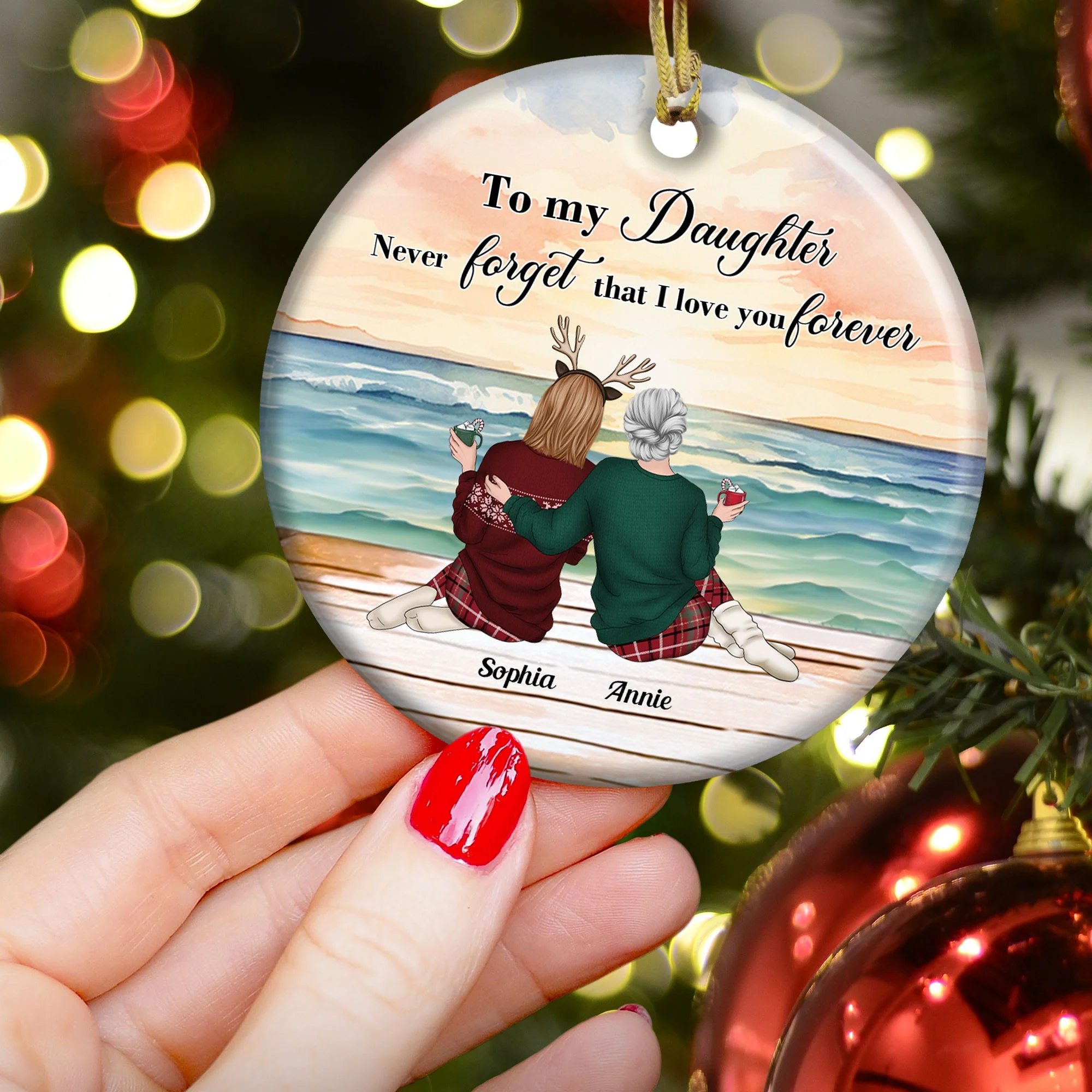 To My Daughter Never Forget That I Love You Forever - Personalized Ceramic Ornament - Image 2
