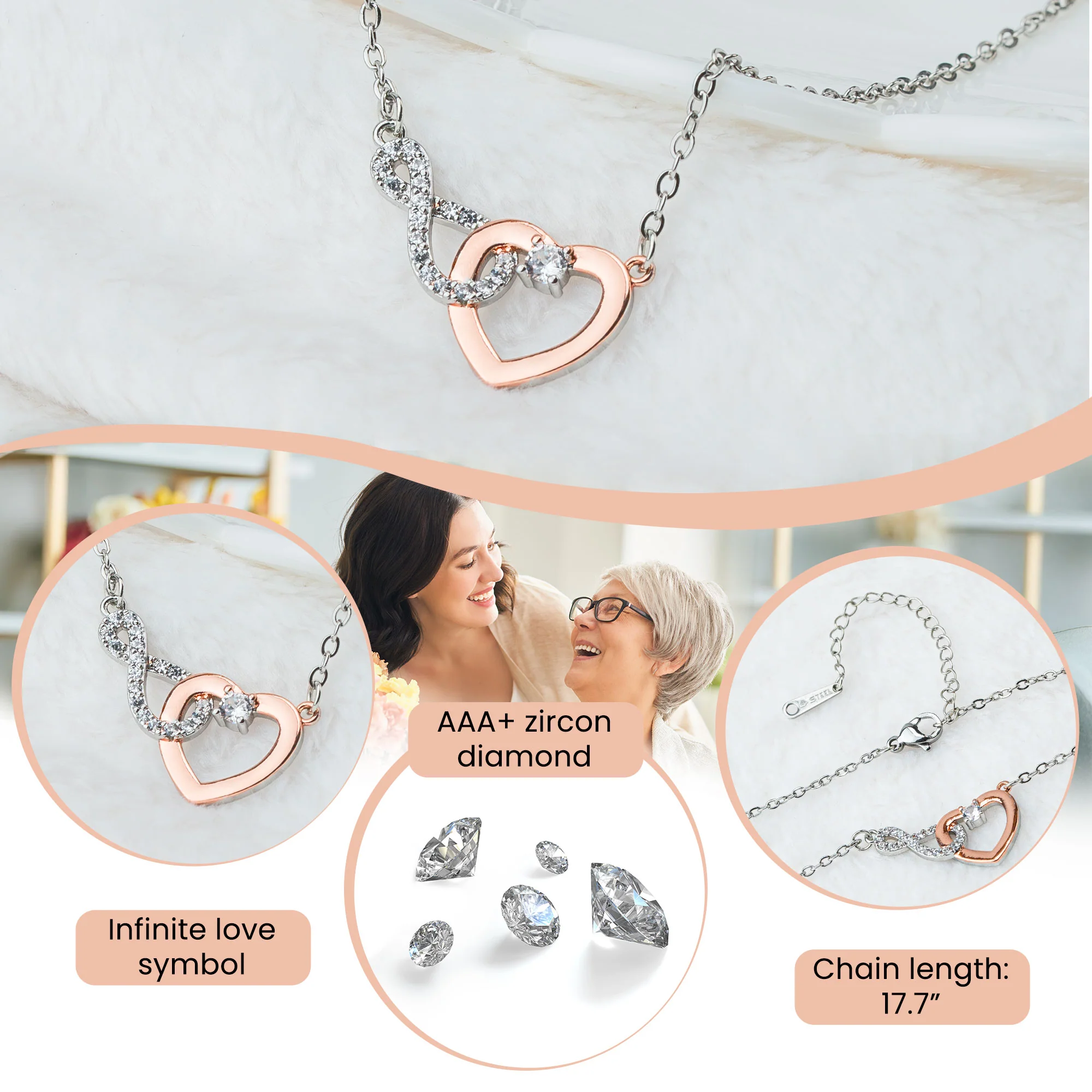 To My Daughter On Your First Day Of Freshman - Personalized Infinity Heart Necklace - Image 3