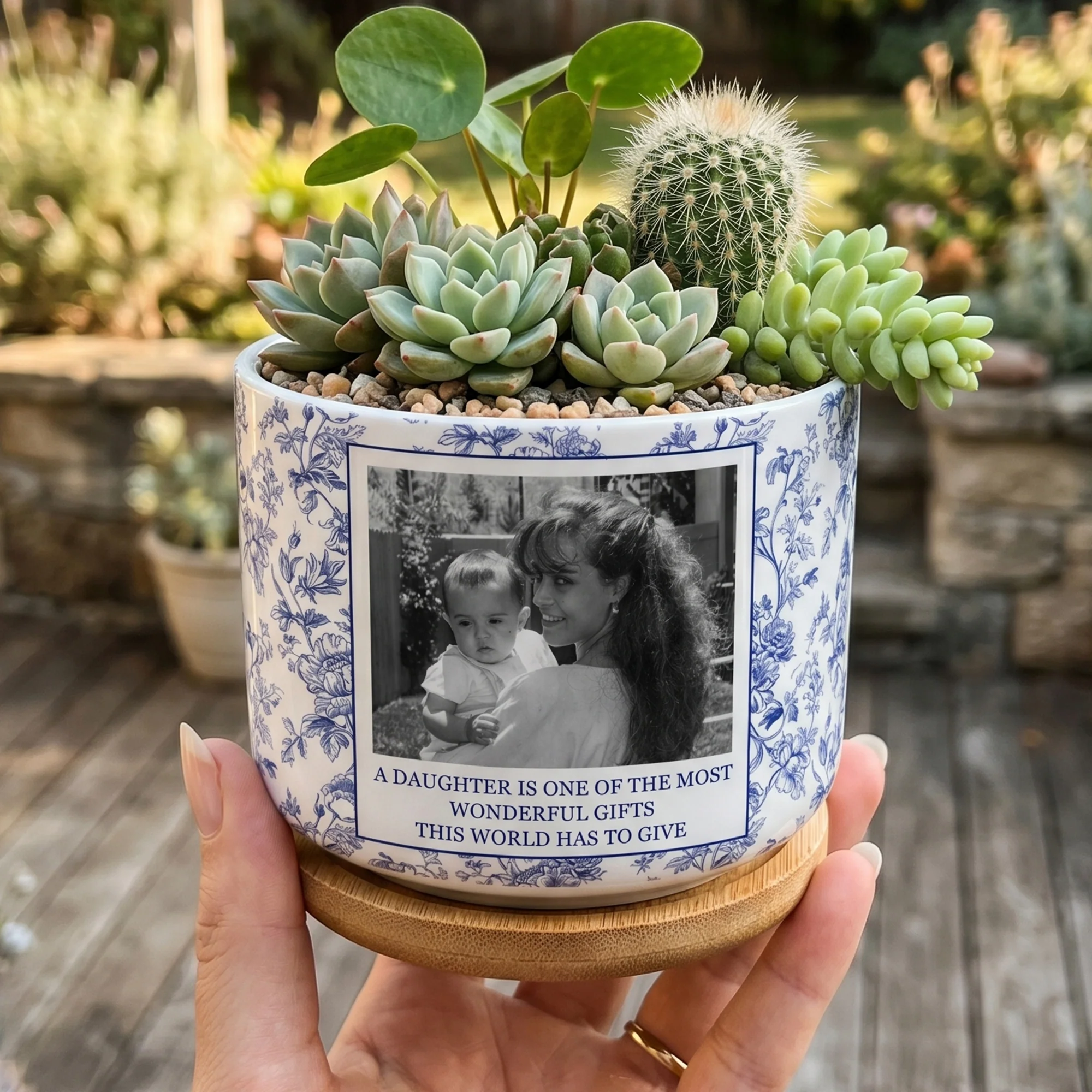 To My Daughter Toile De Jouy Custom Photo Mom & Daughter, Dad & Daughter - Personalized Plant Pot - Image 4