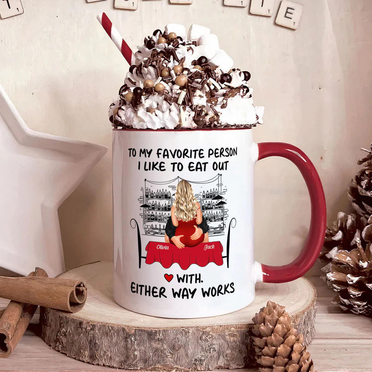To My Favorite Person I Like To Eat Out - Personalized Accent Mug - Image 2