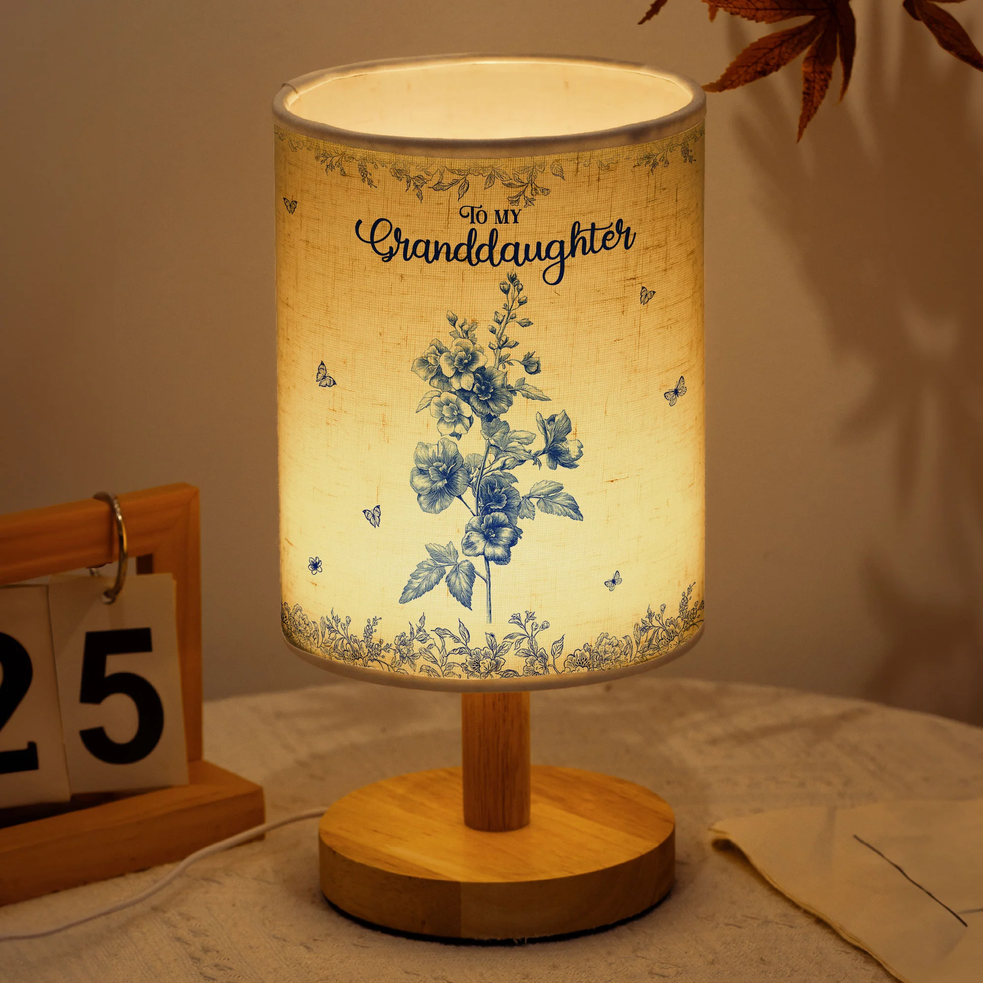 To My Granddaughter, Daughter Birth Flower Toile De Jouy - Personalized Fabric Lamp - Image 2
