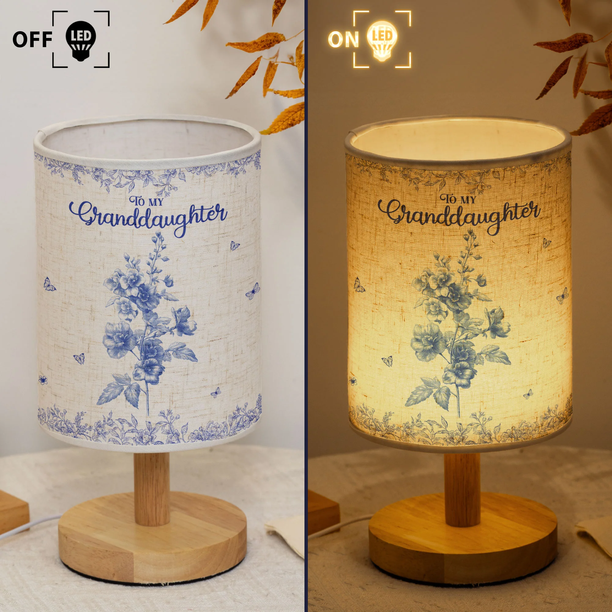 To My Granddaughter, Daughter Birth Flower Toile De Jouy - Personalized Fabric Lamp - Image 5
