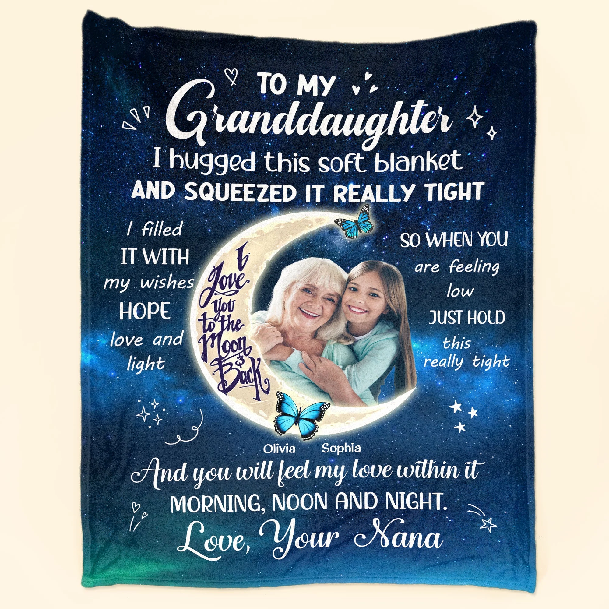 To My Granddaughter I Love You To The Moon And Back - Personalized Photo Blanket