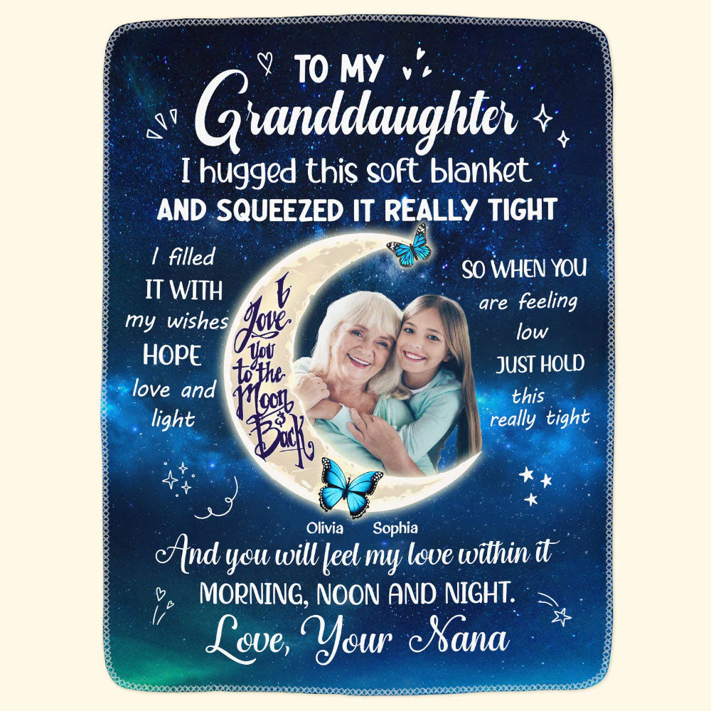 To My Granddaughter I Love You To The Moon And Back - Personalized Photo Blanket - Image 2
