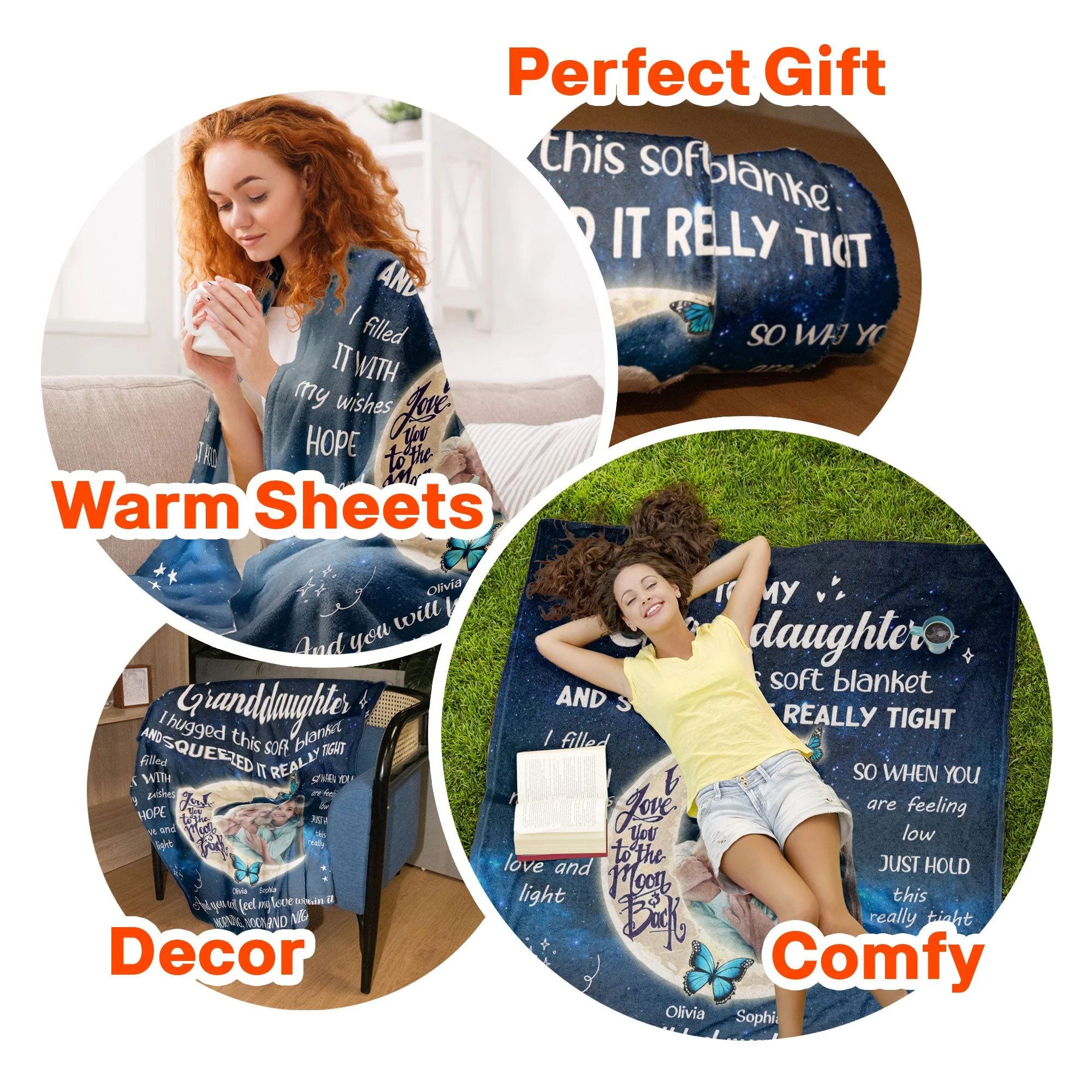 To My Granddaughter I Love You To The Moon And Back - Personalized Photo Blanket - Image 7