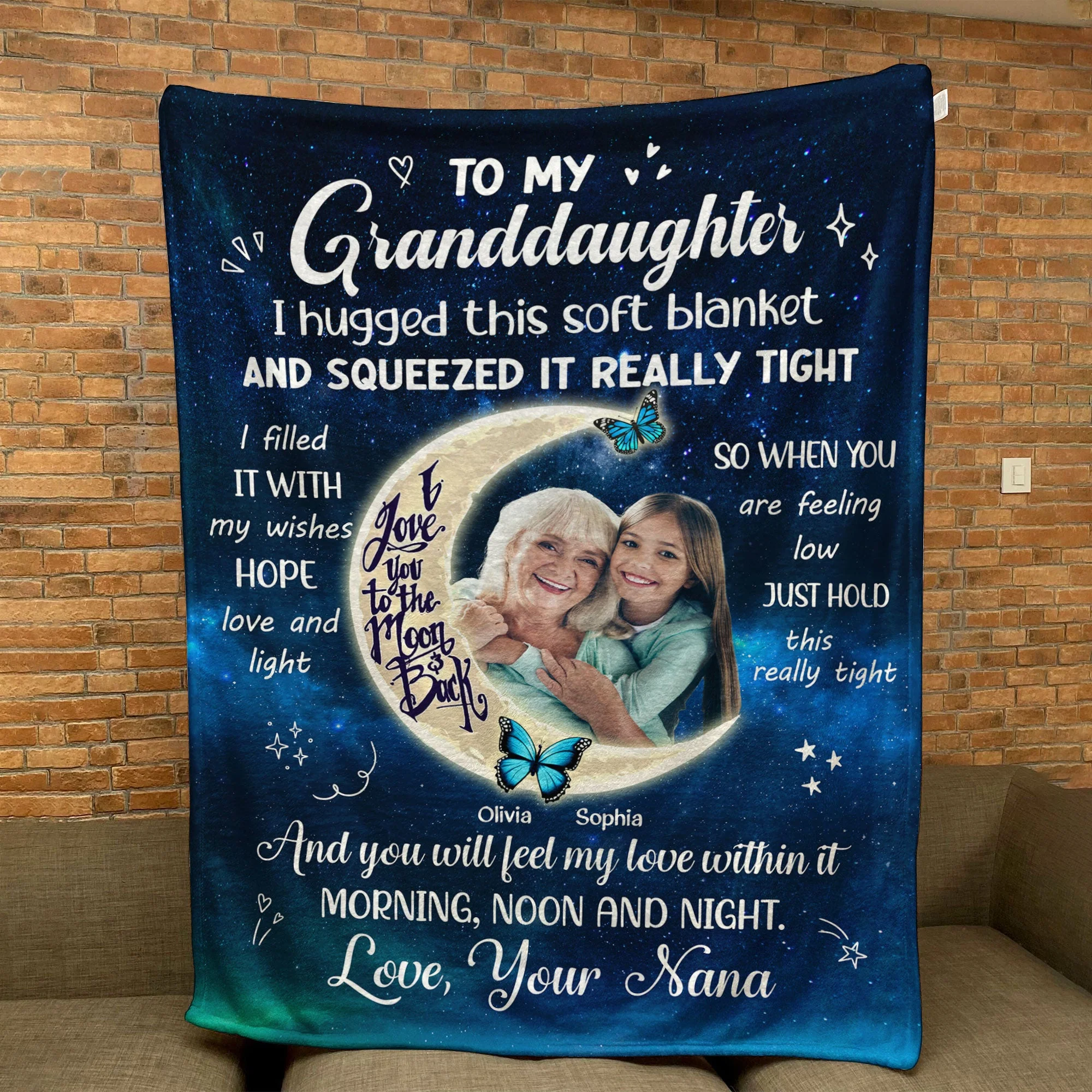 To My Granddaughter I Love You To The Moon And Back - Personalized Photo Blanket - Image 8