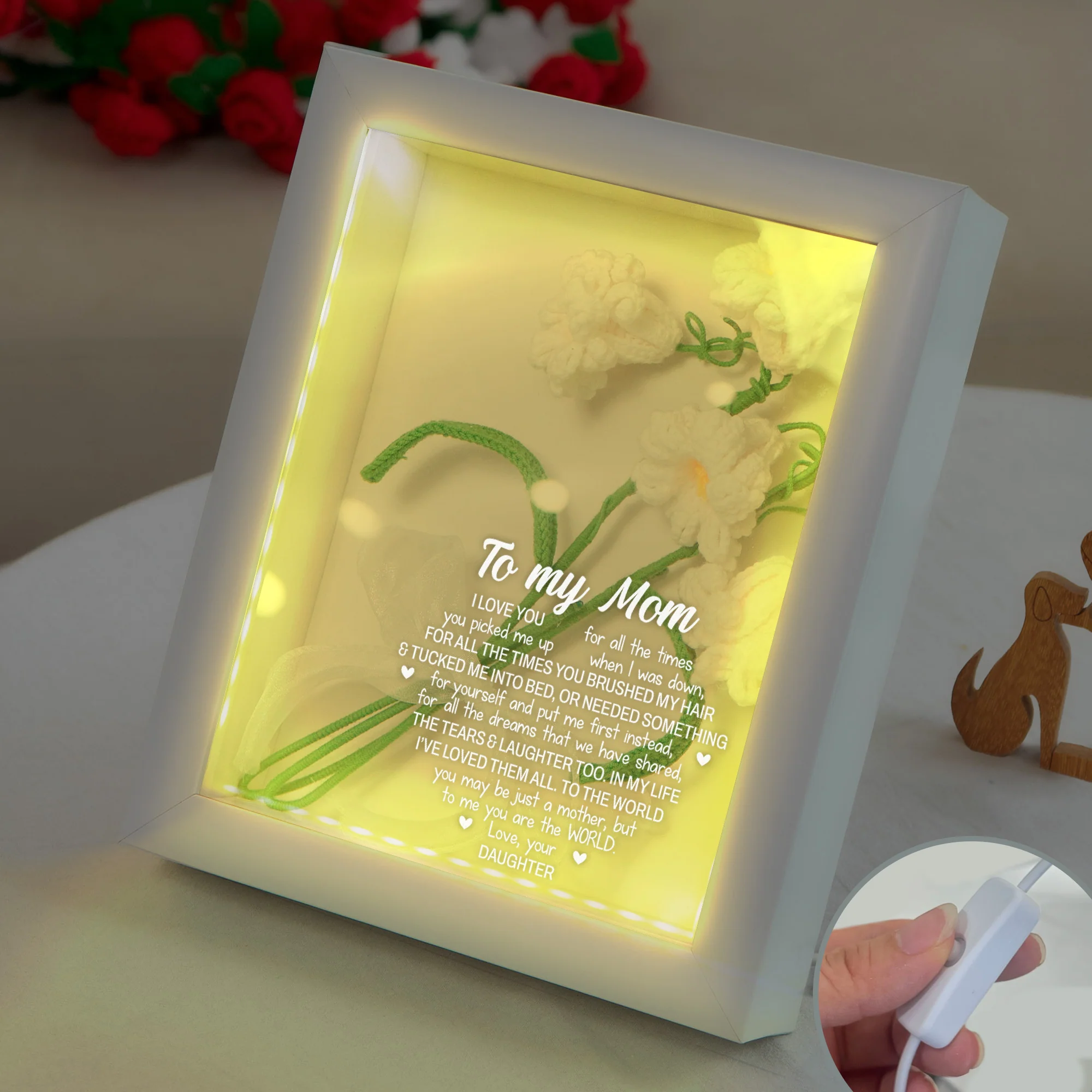 To My Mom I Love You For All The Times - Personalized Crochet Flower Shadow Box With LED Light - Image 5