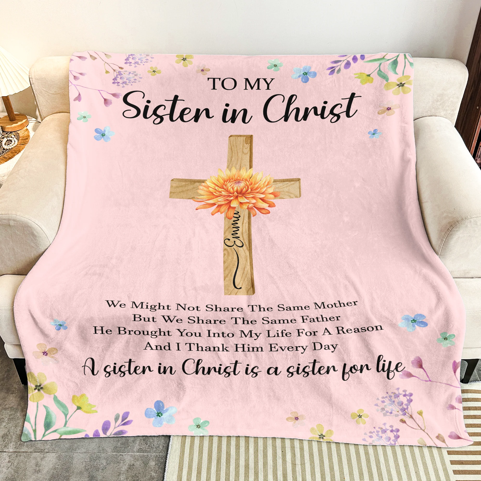 To My Sister In Christ Custom With Name & Birth Flower - Personalized Blanket - Image 3