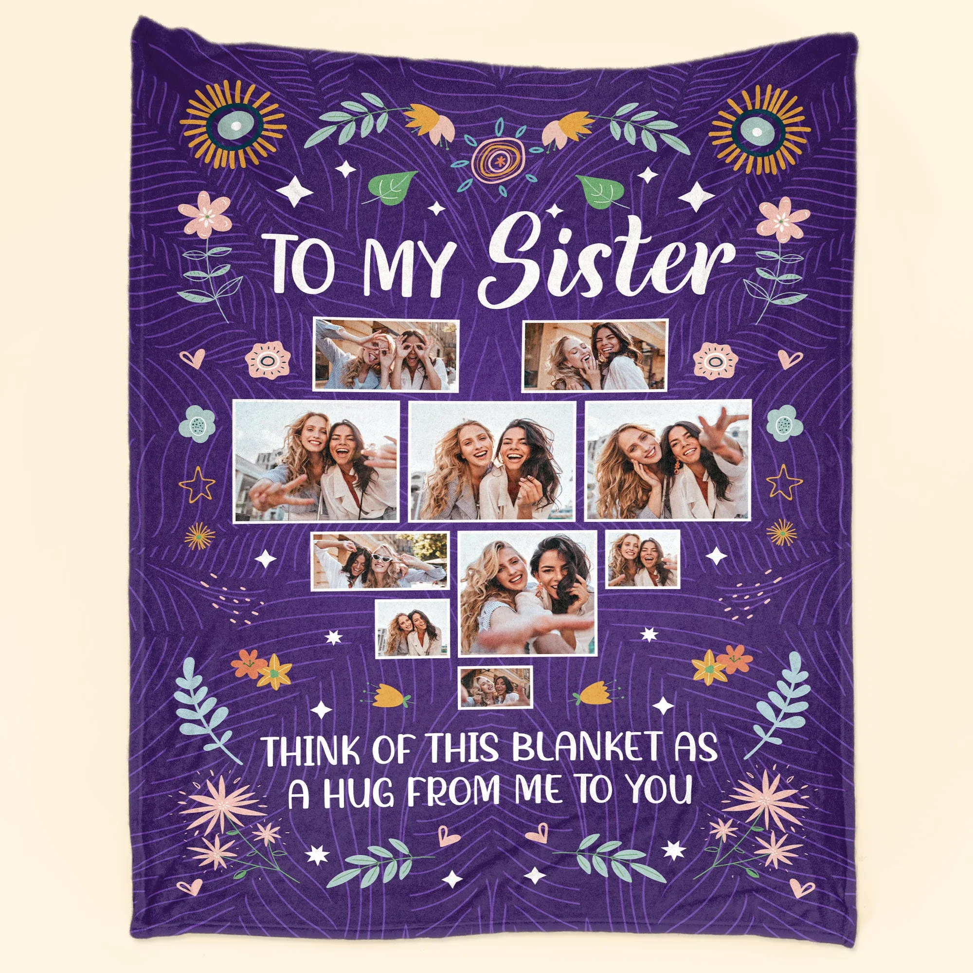 To My Sister Think Of This Blanket As A Hug From Me - Personlized Photo Blanket - Image 2