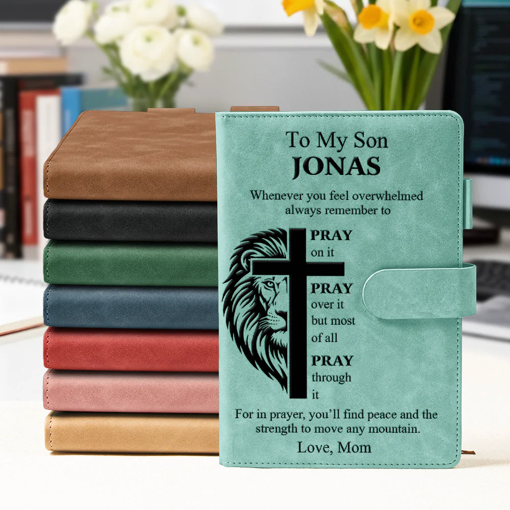 To My Son Grandson Christian Gift For Him - Personalized Leather Prayer Journal - Image 4
