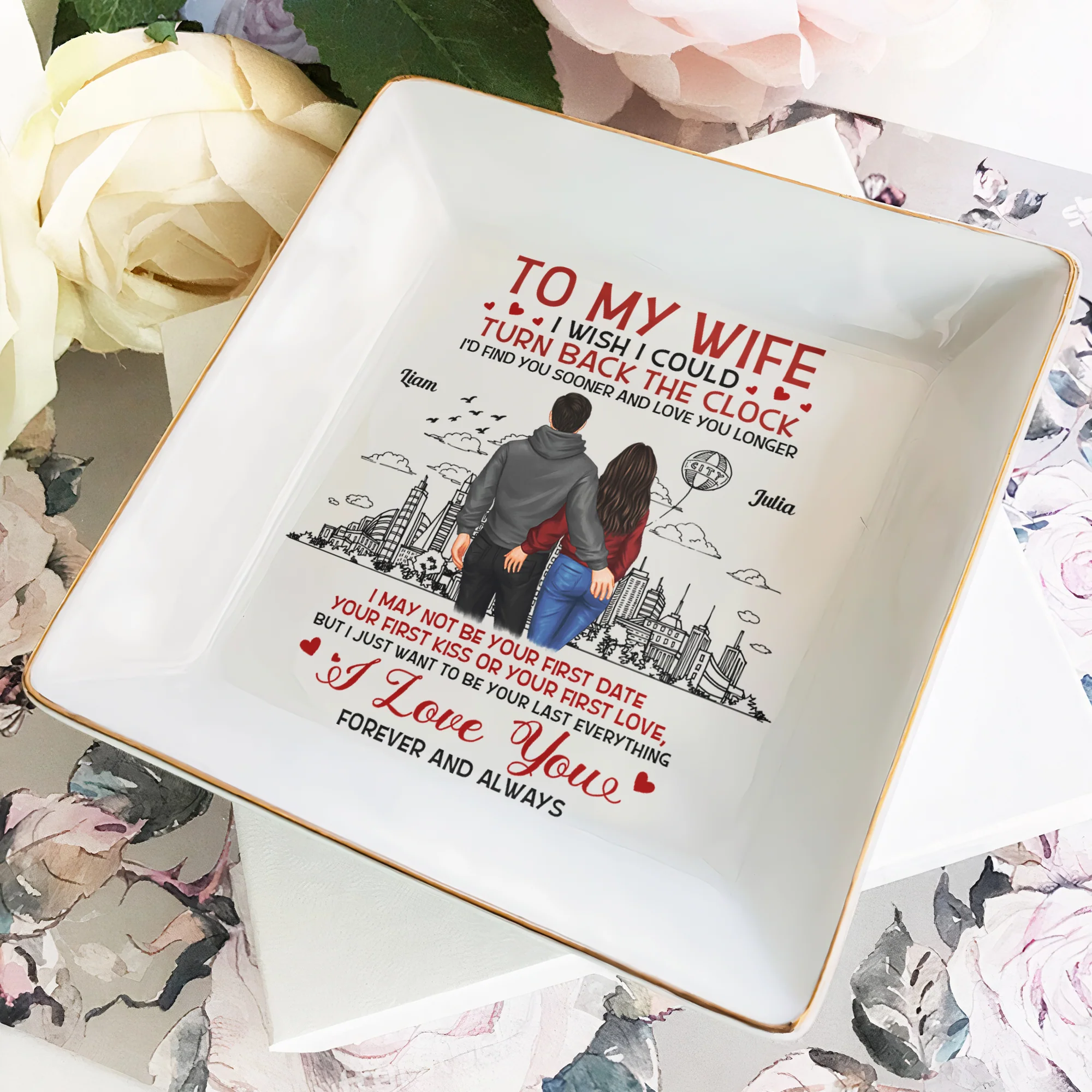 To My Wife I Wish I Could Turn Back The Clock - Personalized Jewelry Dish - Image 2