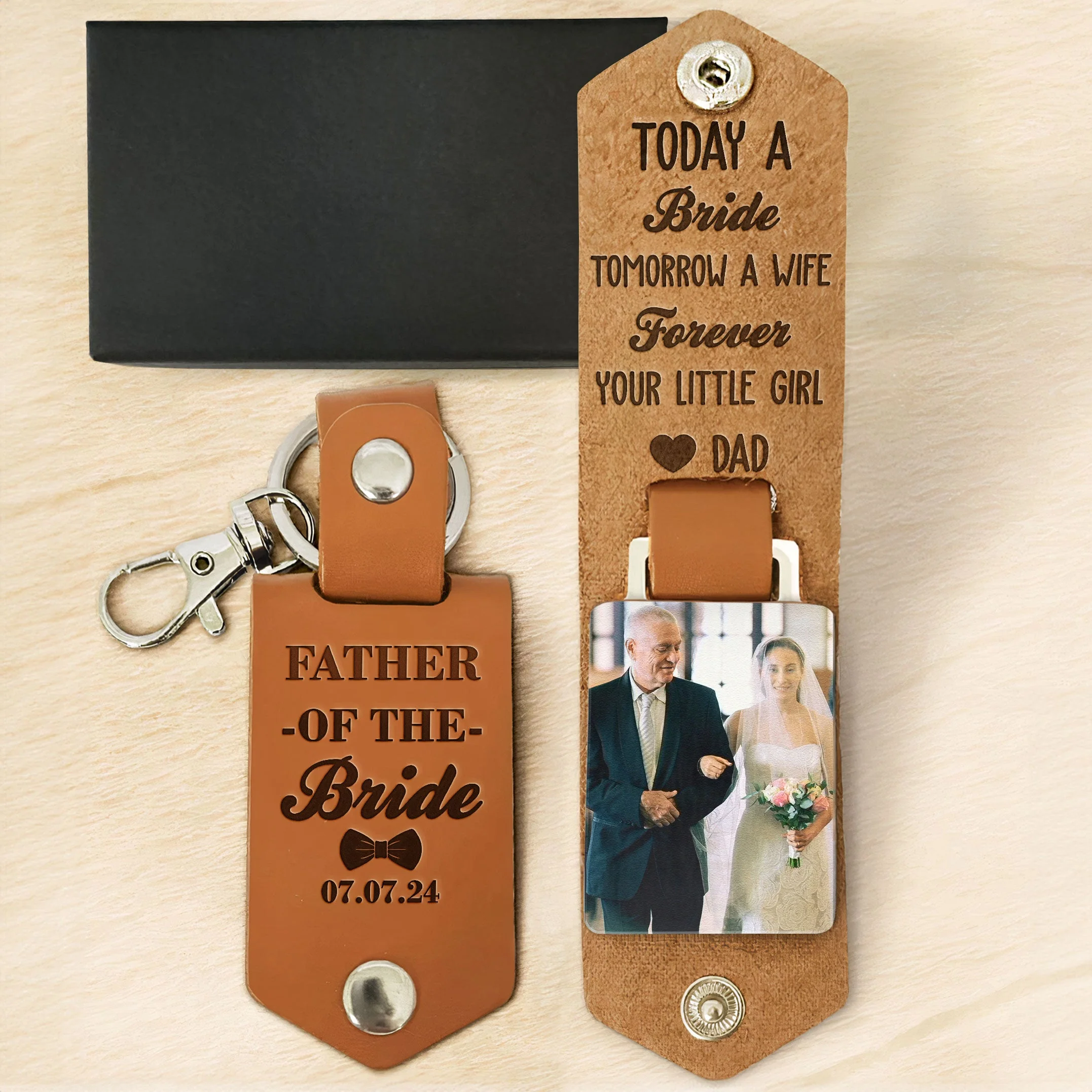 Today Is A Bride Forever Your Little Girl - Personalized Leather Photo Keychain - Image 5