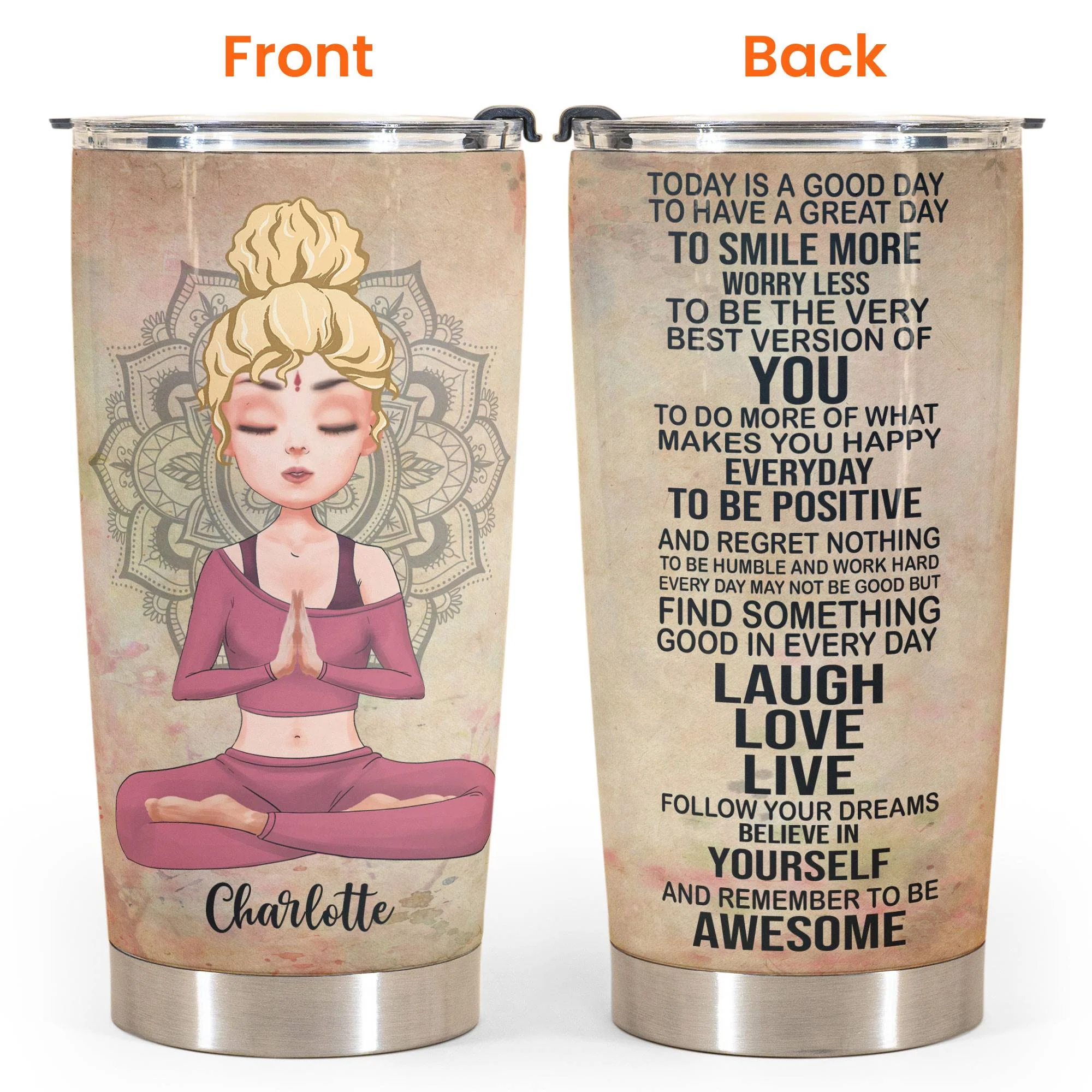Today Is A Good Day - Personalized Tumbler Cup - Yoga Girl Illustration - Image 4