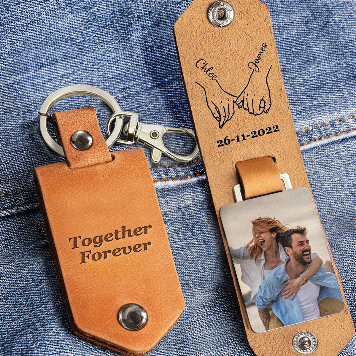 Together Forever - Personalized Leather Photo Keychain - Image 5