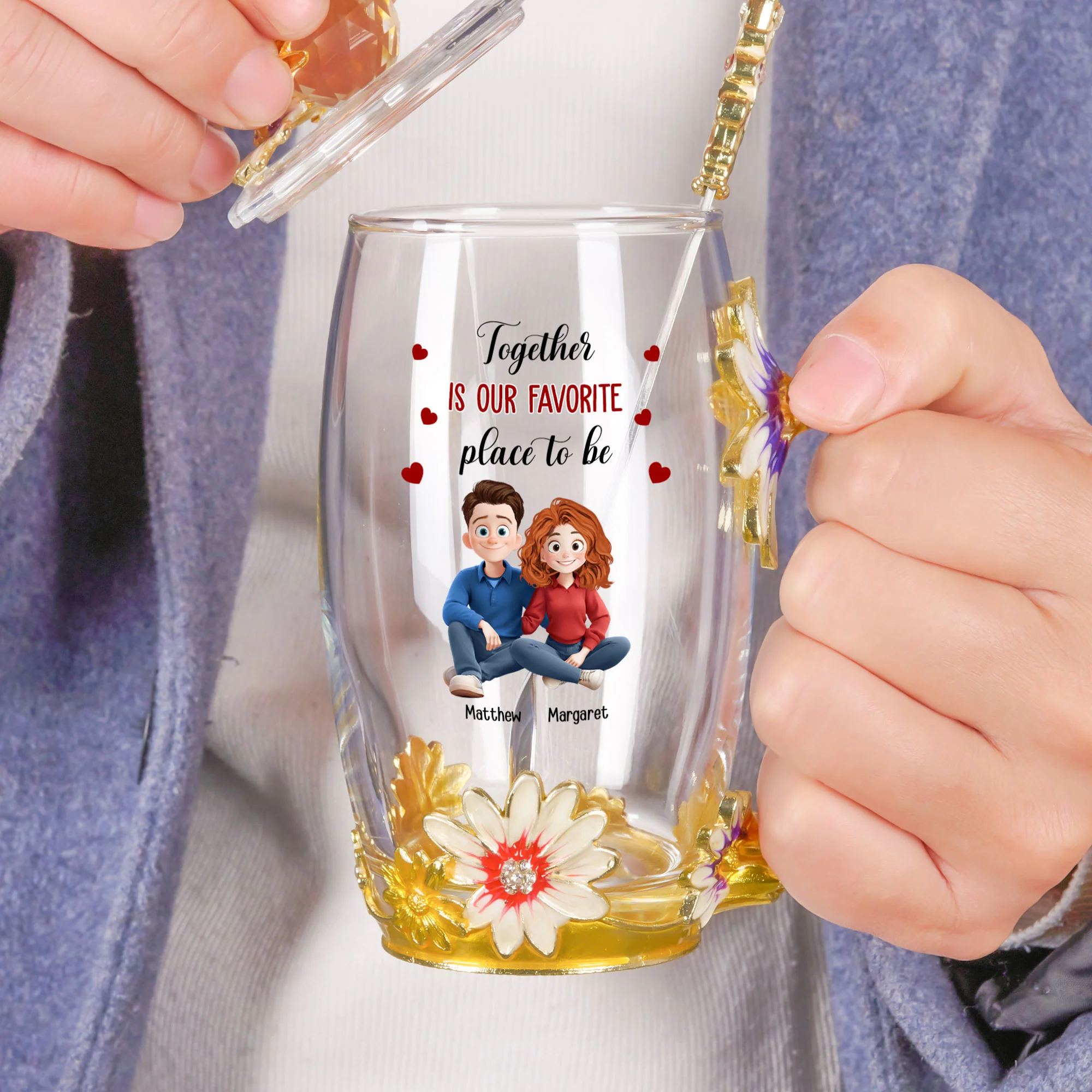 Together Is Our Favorite Place To Be - Personalized Enamel Flower Tea Cup - Image 3