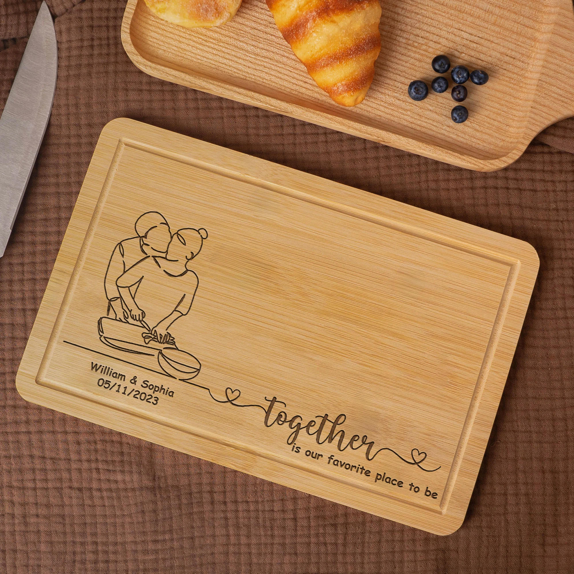Together Is Our Favorite Place To Be - Personalized Engraved Wooden Cutting Board - Image 3