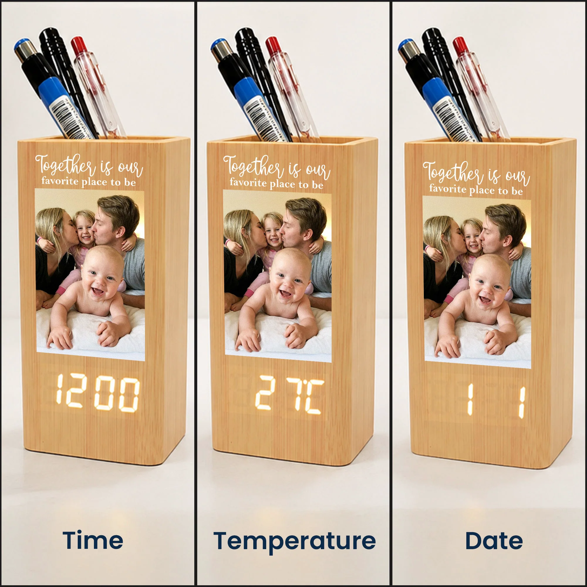 Together Is Our Favorite Place To Be - Personalized Pen Holder With Clock - Image 6