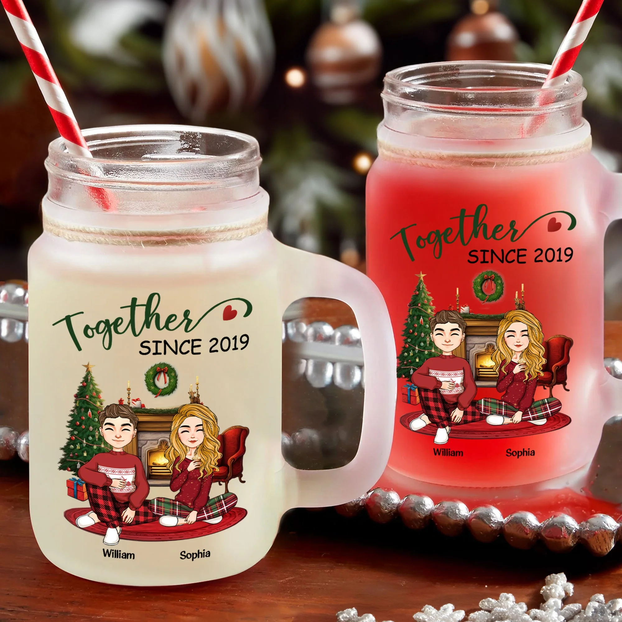 Together Since Couples - Personalized Mason Jar Cup With Straw - Image 2