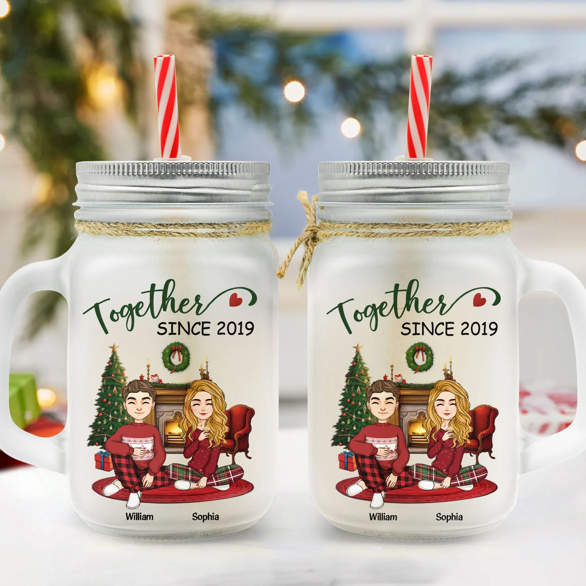 Together Since Couples - Personalized Mason Jar Cup With Straw - Image 3