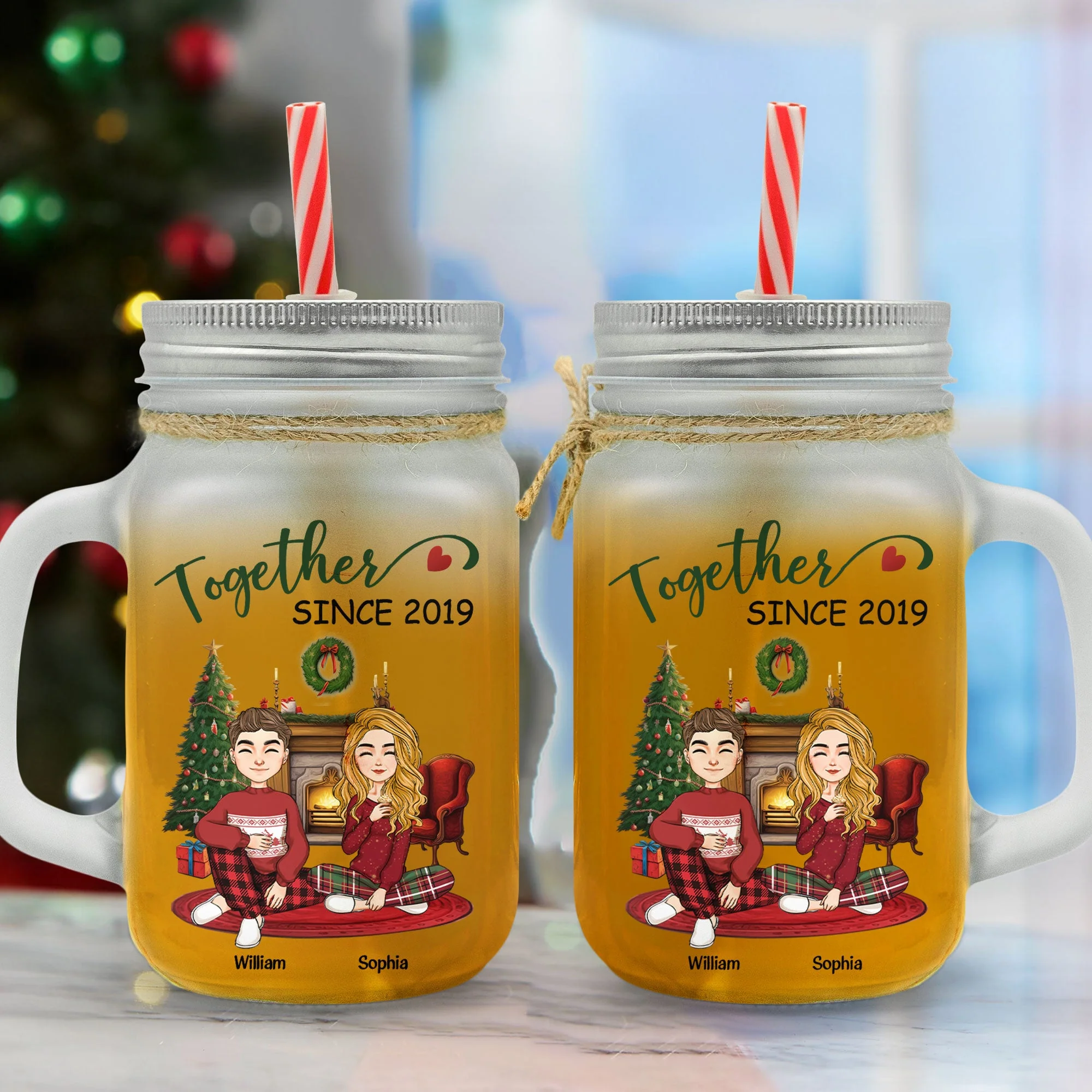 Together Since Couples - Personalized Mason Jar Cup With Straw - Image 4