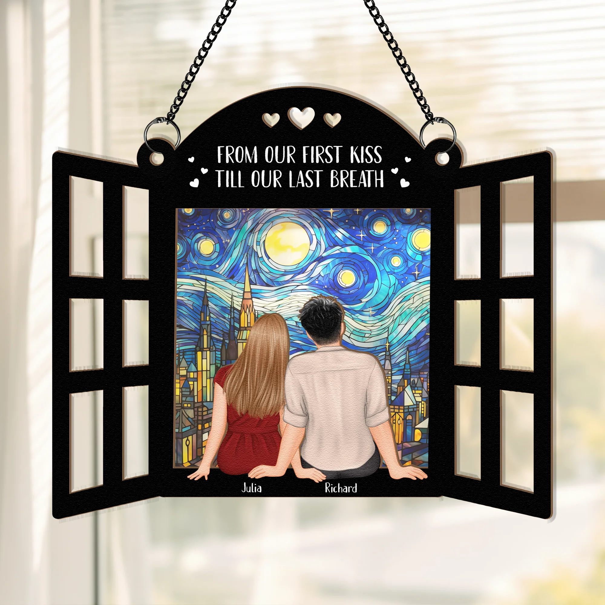 Together Since Romantic Couples - Personalized Window Hanging Suncatcher Ornament - Image 2