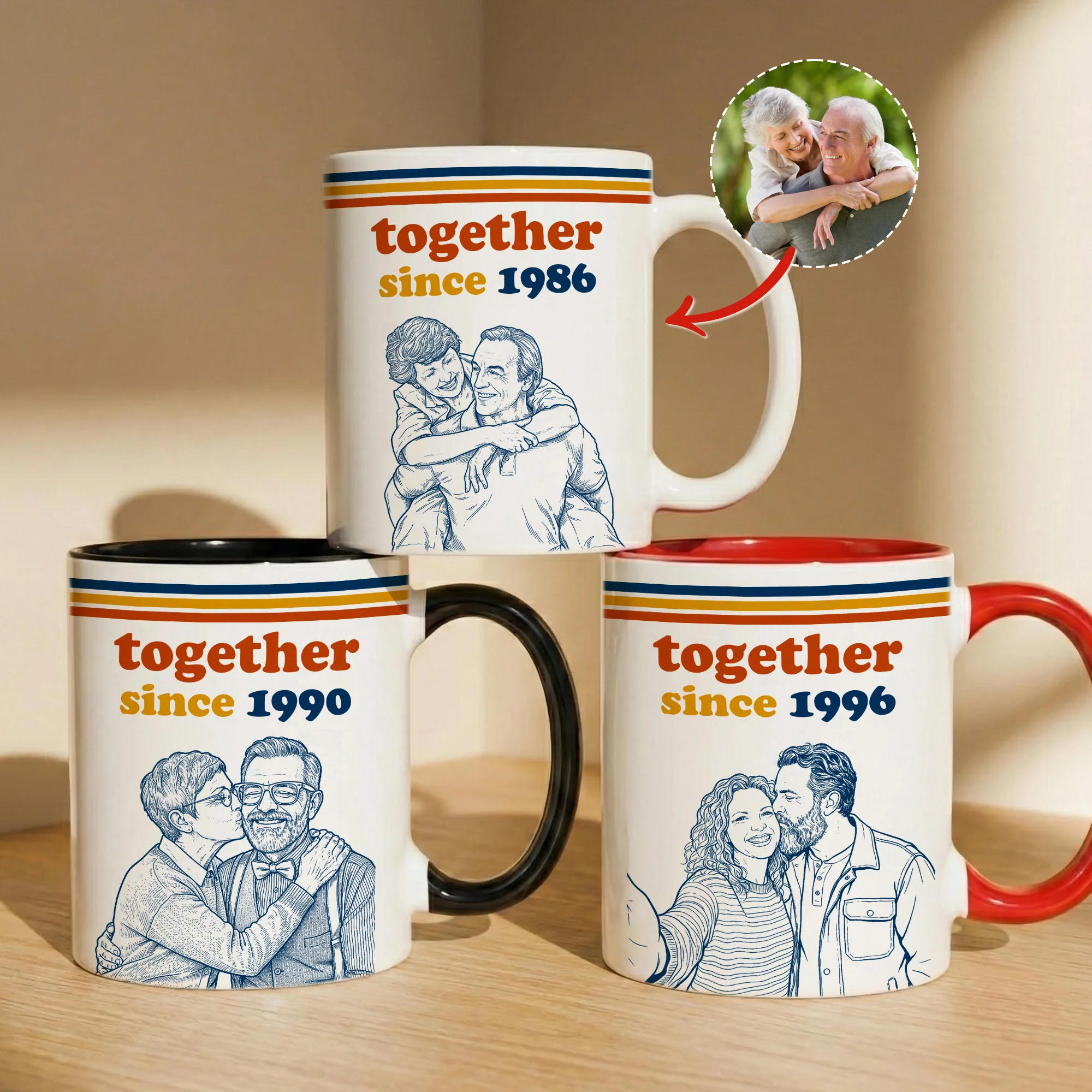 Together Since Sketch Line Art Custom Photo Couple Anniversary Gift - Personalized Mug