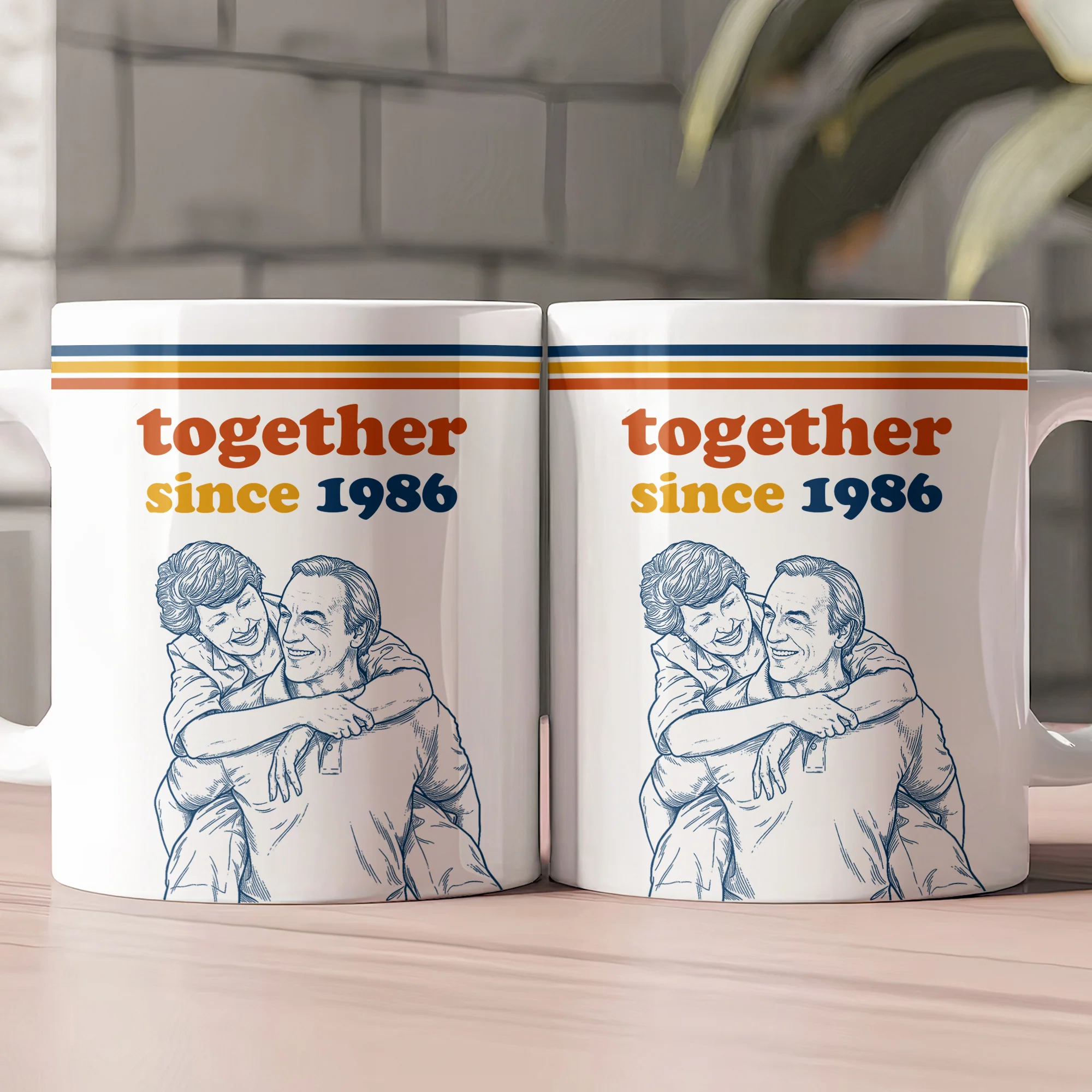Together Since Sketch Line Art Custom Photo Couple Anniversary Gift - Personalized Mug - Image 2